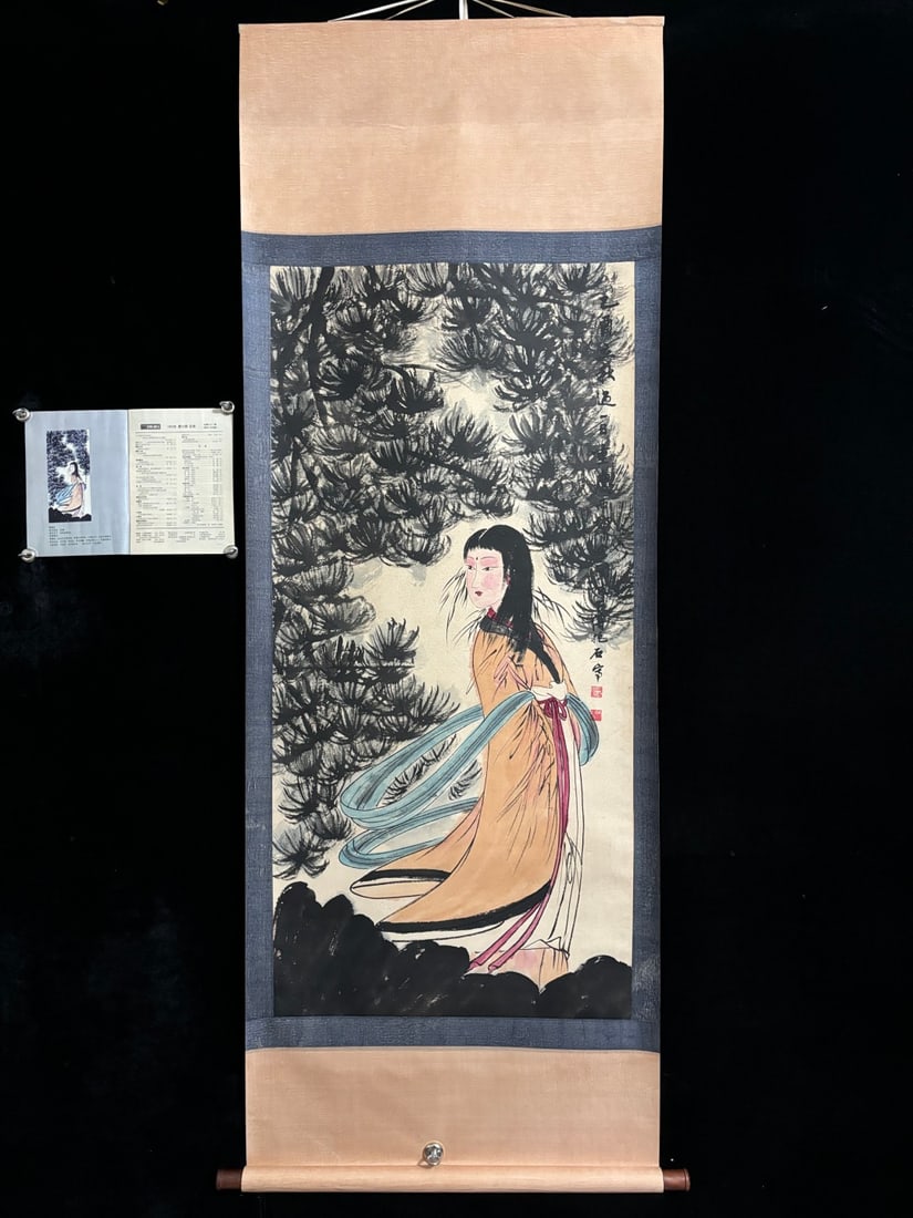 A Chinese Vertical Scroll Ink Painting of Character and Story on Paper: A Chinese Vertical Scroll Ink Painting of Character and Story on Paper,Fu baoshi,Size:(entirety)80.7inx31.5in,(Without