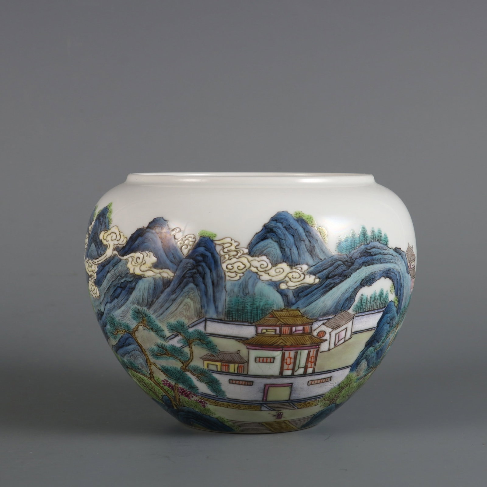 An Exquisite Famille-Rose Landscape Pattern Jar,with poem: An Exquisite Famille-Rose Landscape Pattern Jar,with poem,Qing Dynasty,China,Yongzheng Six-character