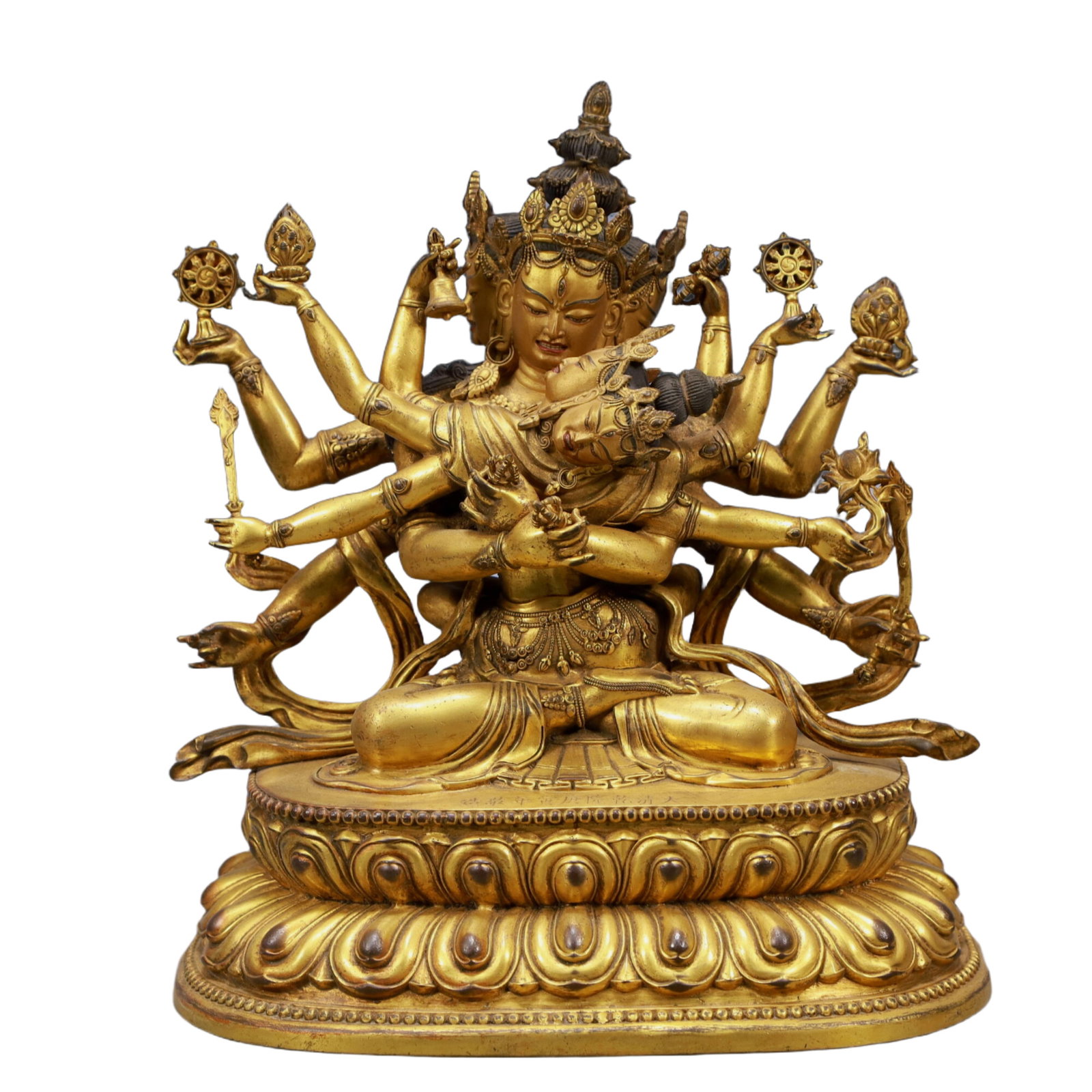 A Solemn Gilt Bronze Statue of Mandkesvara: A Solemn Gilt Bronze Statue of Mandkesvara,Qing Dynasty, China,Qianlong Mark,Size:9.8inx7.1inx11inWeight:6200g