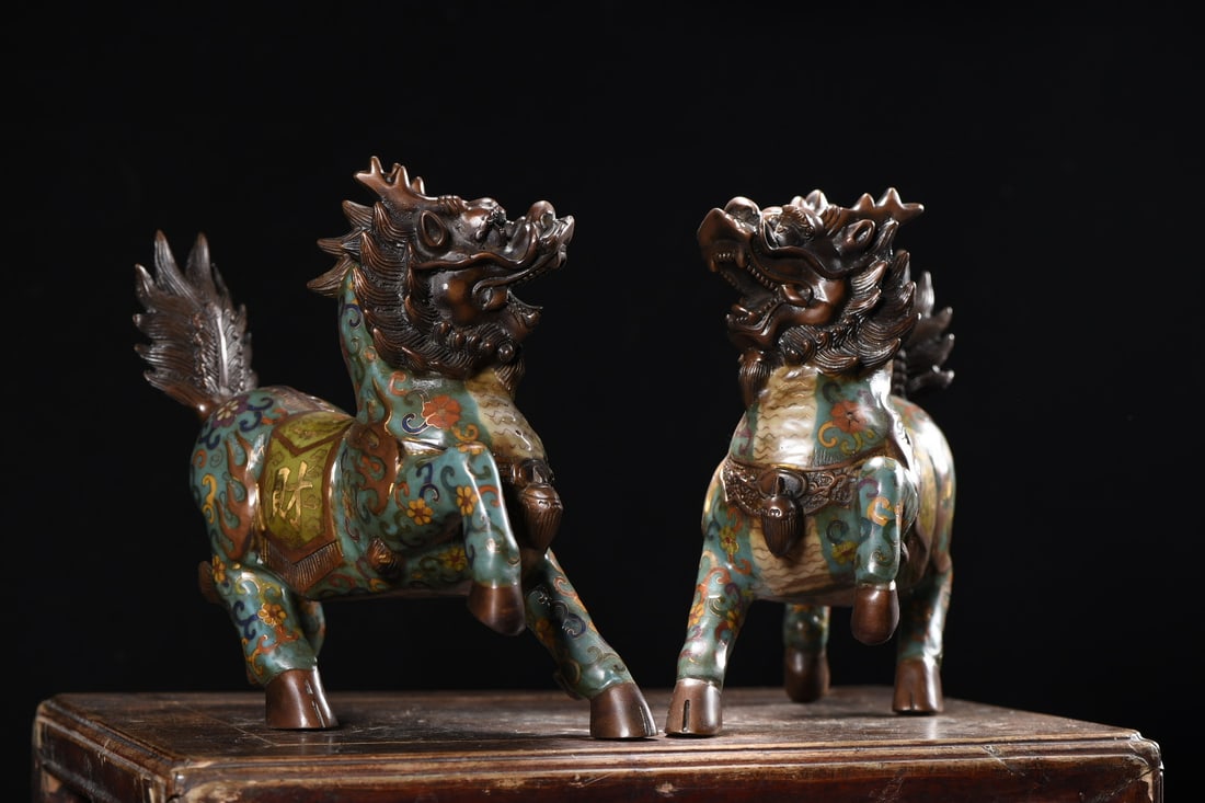 A Pair of Exquisite Cloisonne Lotus Pattern Kylin Ornaments (1 of 9)