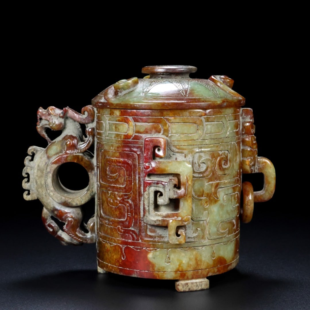 An Exquisite White Jade Beast-Face Pattern with Cover Cup (1 of 9)