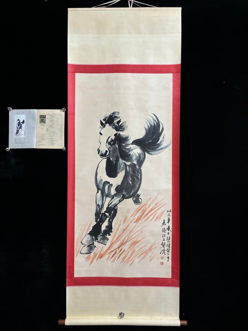 A Chinese Vertical Scroll Ink Painting of Horse on Paper