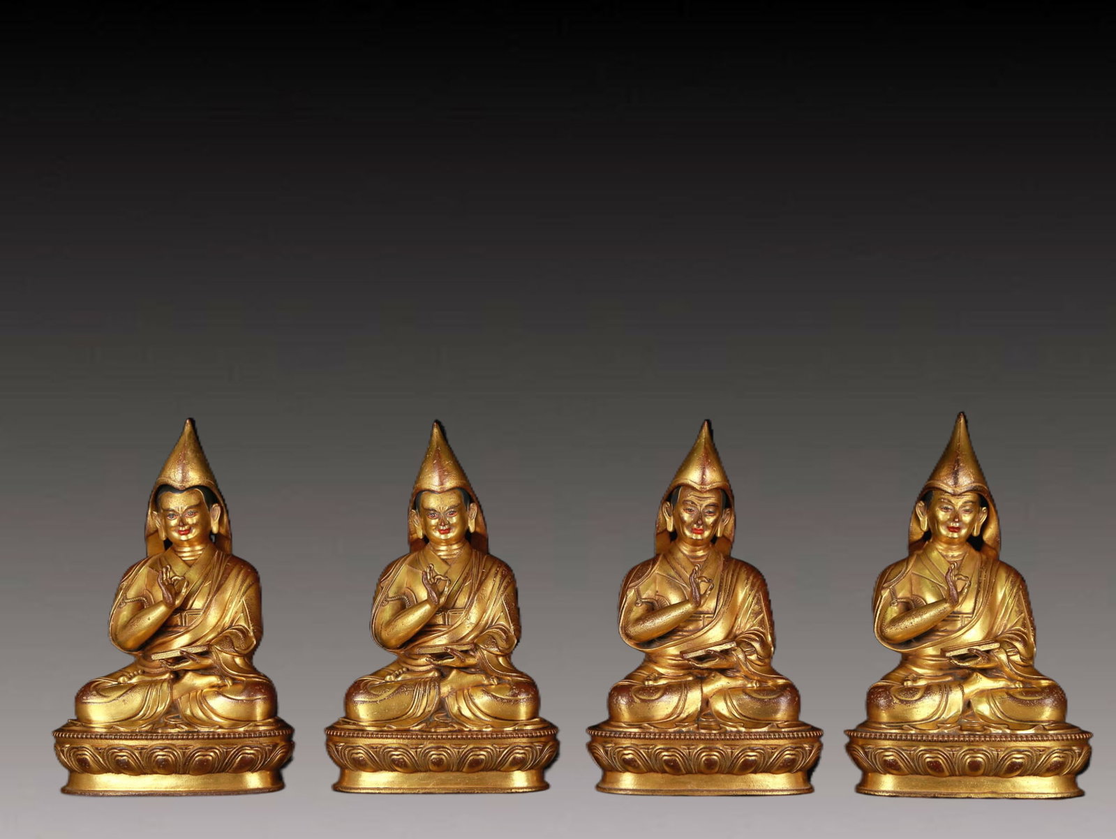 A Set of Rare Gilt Bronze Tsongkhapa