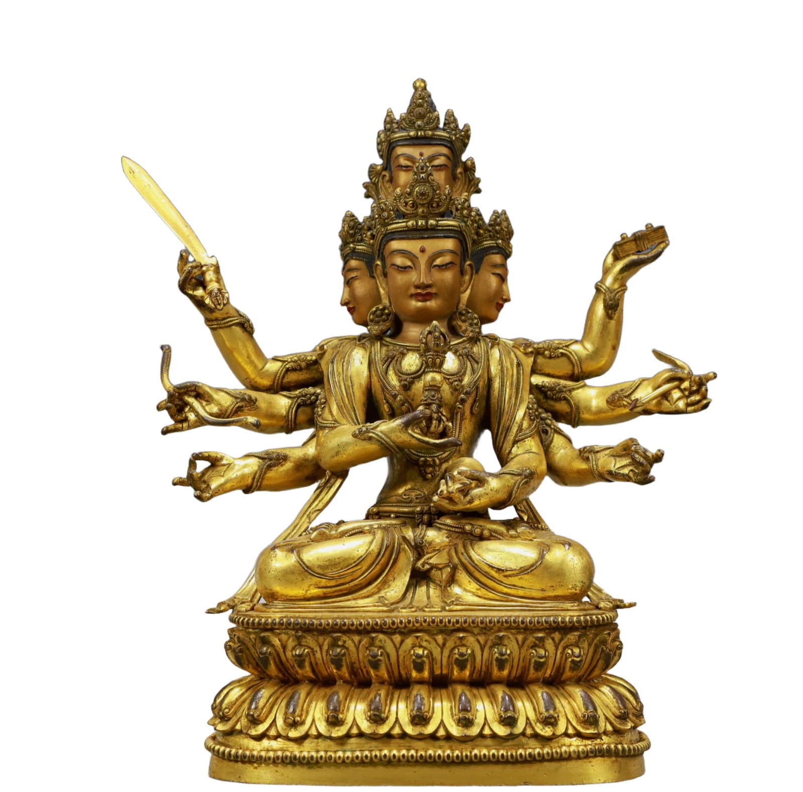 A Solemn Gilt Bronze Statue of Manjusri: A Solemn Gilt Bronze Statue of Manjusri,Ming Dynasty, China,Xuande Six-character