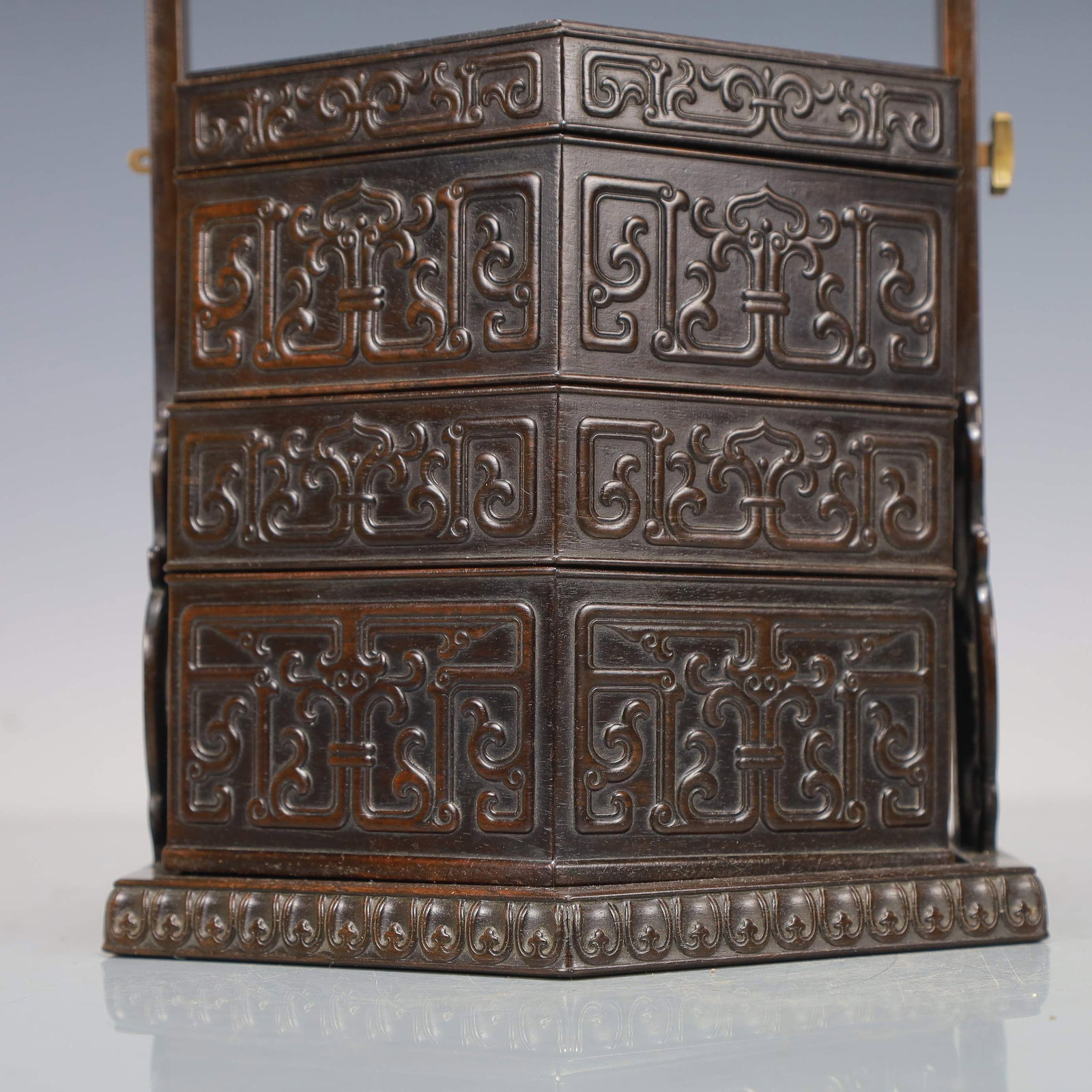 An Exquisite Zitanwood Dragon Pattern Tiered box (1 of 9)