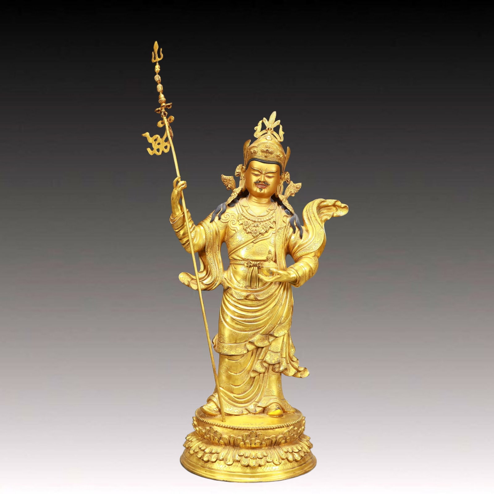 A Solemn Gilt Bronze Statue of Padma Sambhava: A Solemn Gilt Bronze Statue of Padma Sambhava,Ming Dynasty,China,Yongle Six-character
