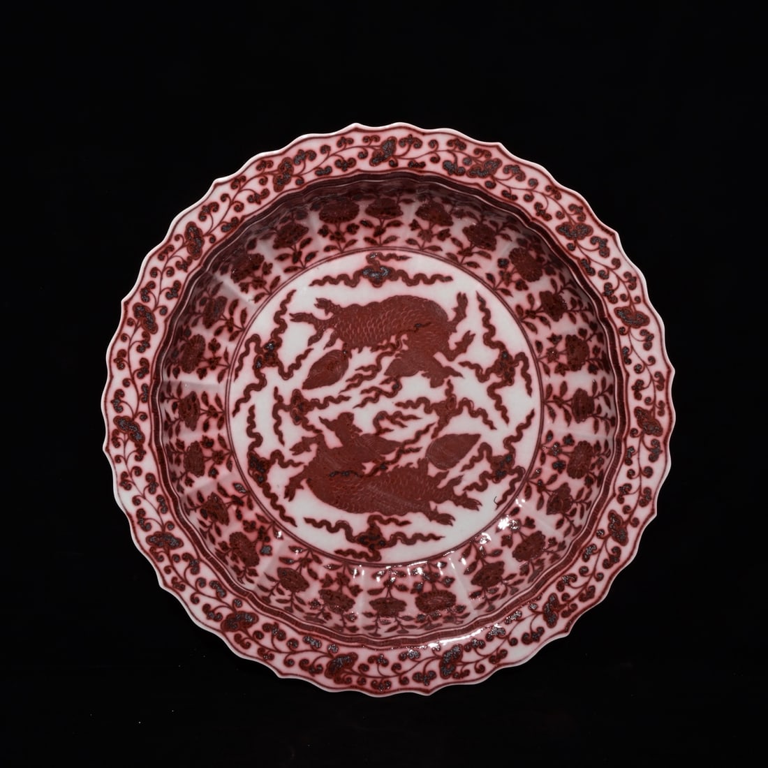 An Exquisite Underglaze-Red Kylin Pattern Flower Pattern Plate, (1 of 9)
