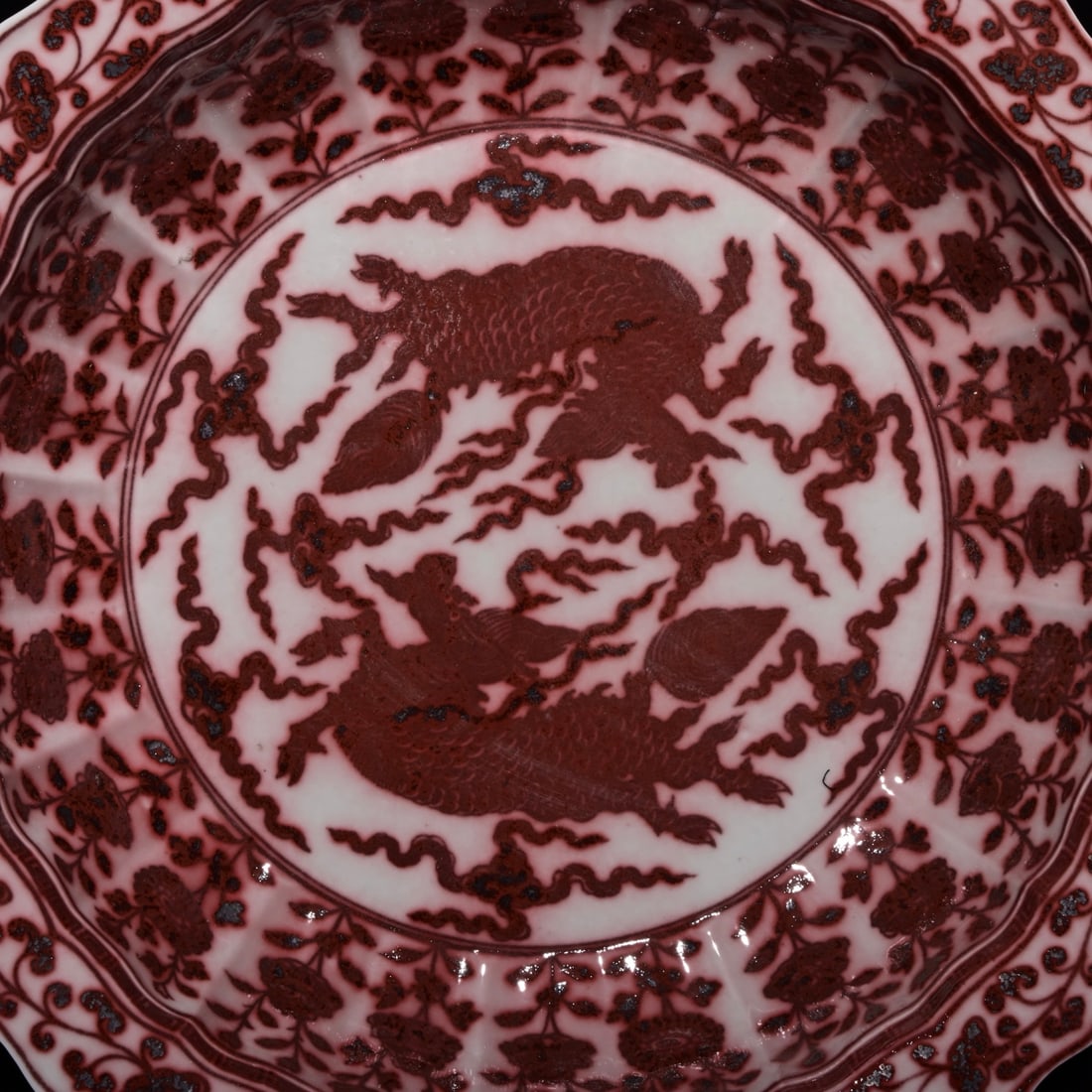 An Exquisite Underglaze-Red Kylin Pattern Flower Pattern Plate, - 3