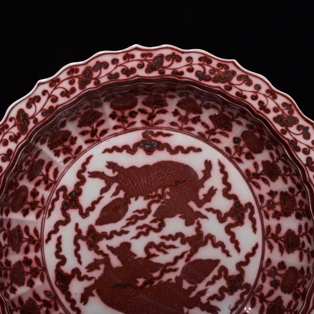 An Exquisite Underglaze-Red Kylin Pattern Flower Pattern Plate, - 4