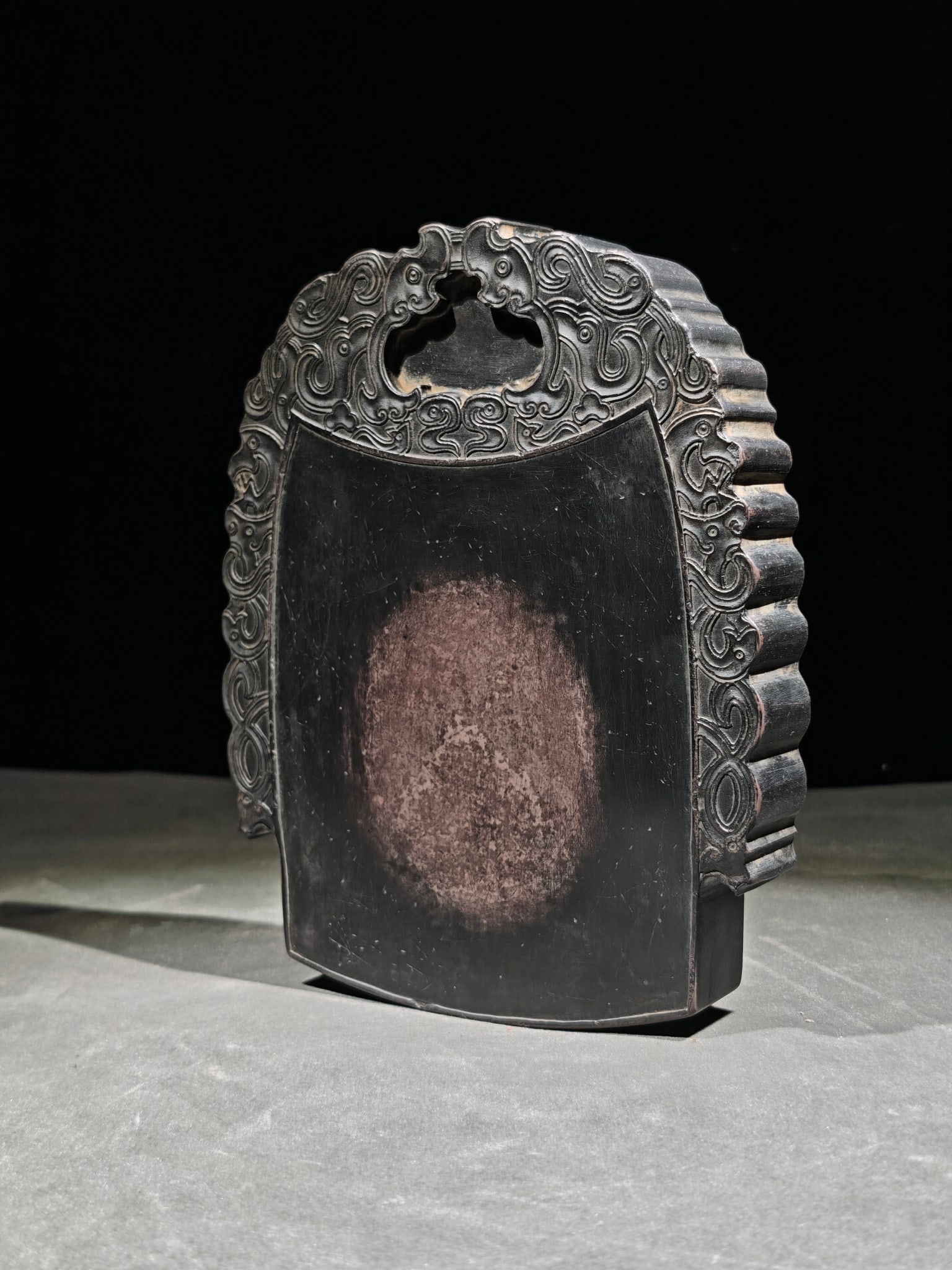 An Exquisite Auspicious Animal Pattern Chime Shape Inkstone,with poem: An Exquisite Auspicious Animal Pattern Chime Shape Inkstone,with poem,Qing Dynasty,China,With