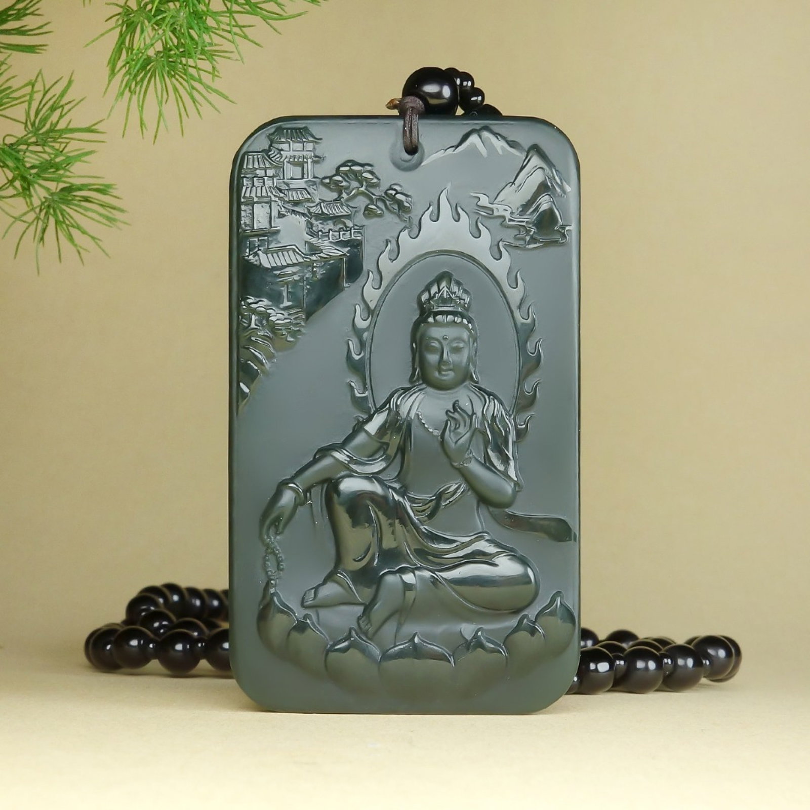 An Exquisite Greenish Jade Statue of Avalokitesvara Pendant: An Exquisite Greenish Jade Statue of Avalokitesvara Pendant,Size:64mmx38mmx9mm 青玉观音像挂件