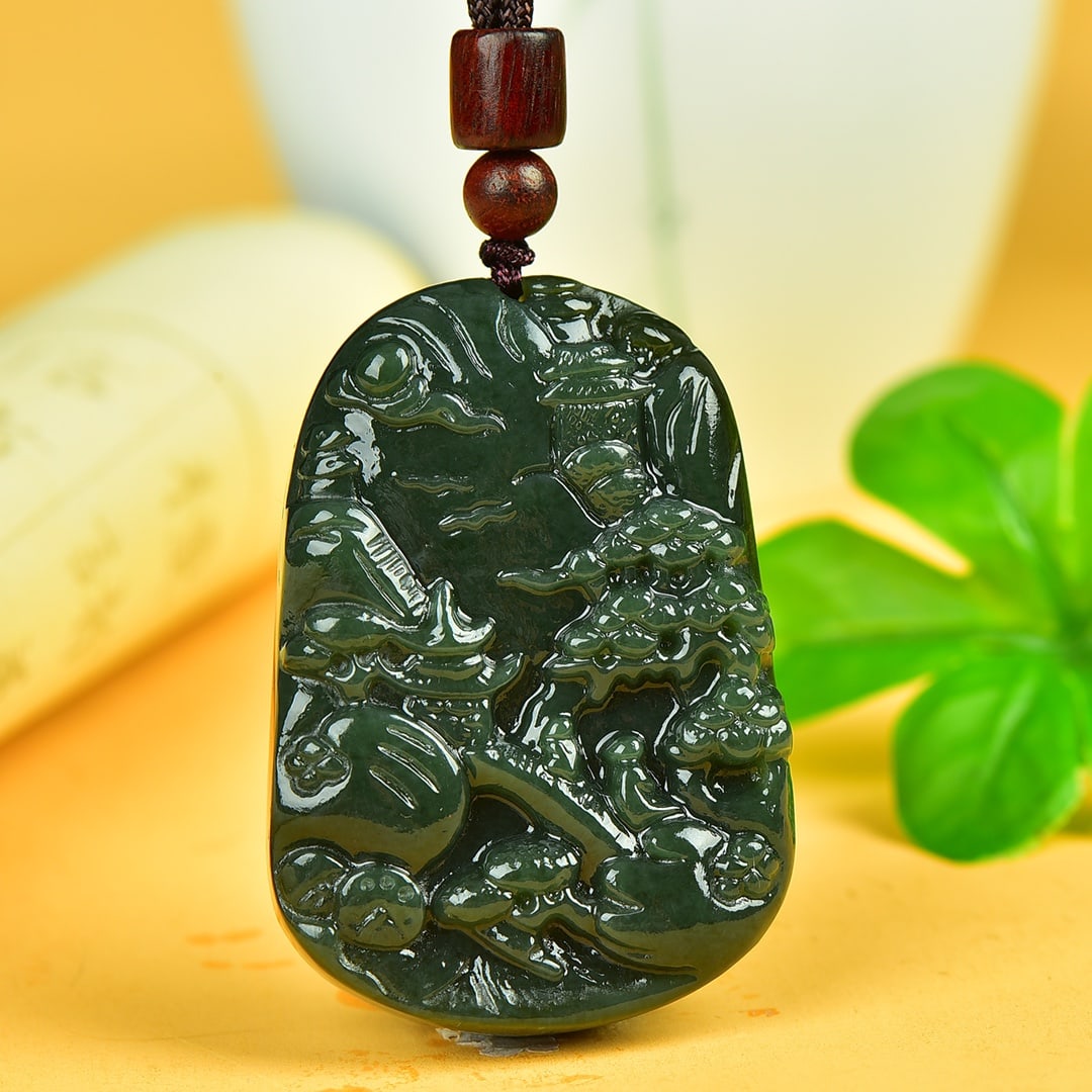 An Exquisite Sapphire Landscape and Figure Pattern Pendant: An Exquisite Sapphire Landscape and Figure Pattern Pendant,Size:33mmx52mm 寓意:山水有相逢