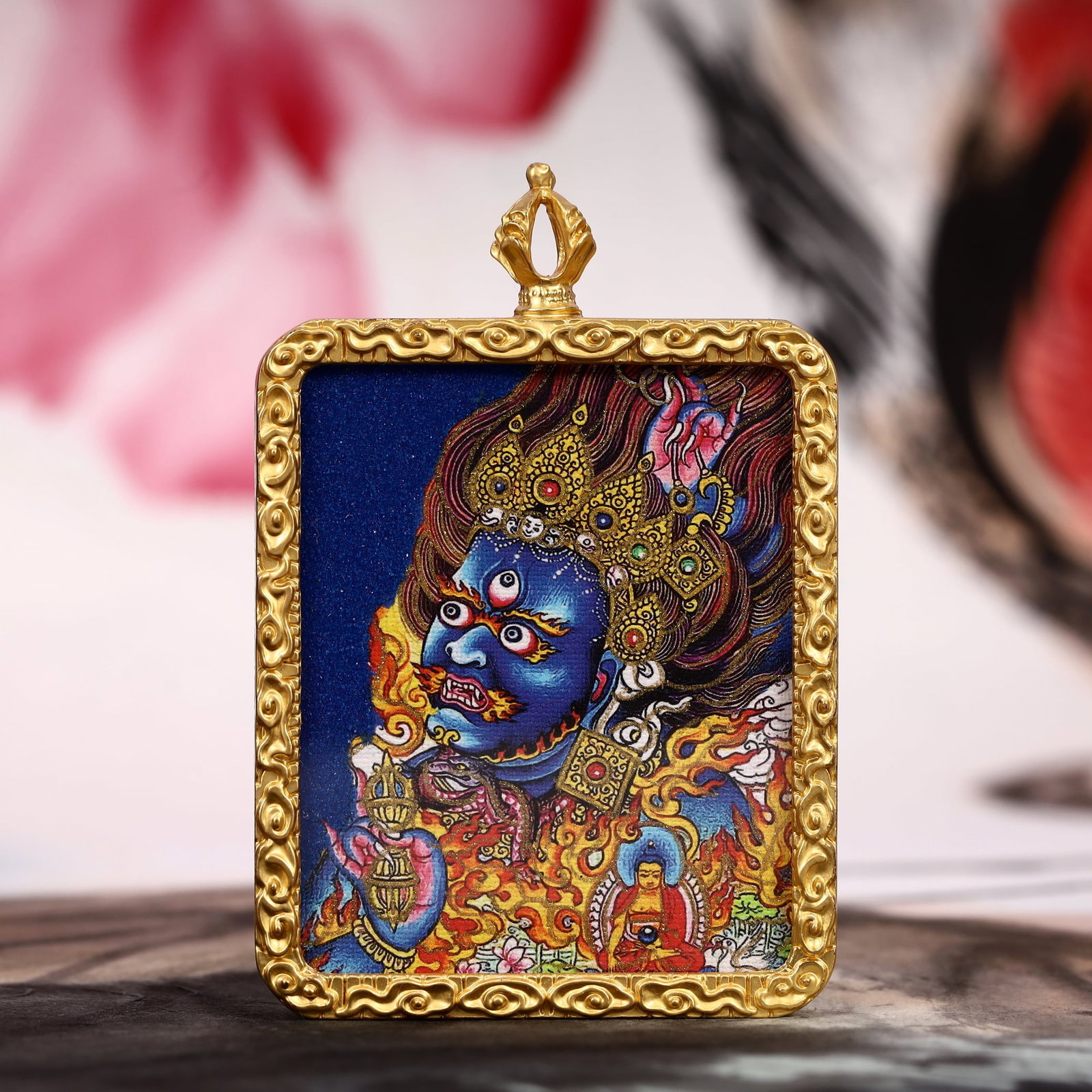 An Exquisite Painted Color Statue of Mammon Tangka: An Exquisite Painted Color Statue of Mammon Tangka,Size:2inx2.8in 彩绘财神像唐卡
