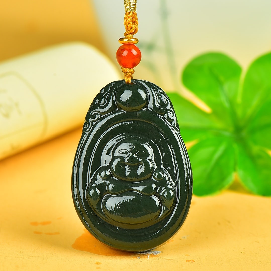 An Exquisite Sapphire Maitreya Buddha Pattern Pendant: An Exquisite Sapphire Maitreya Buddha Pattern Pendant,Size:30mmx43mm 寓意:吉祥 招财 笑口常开