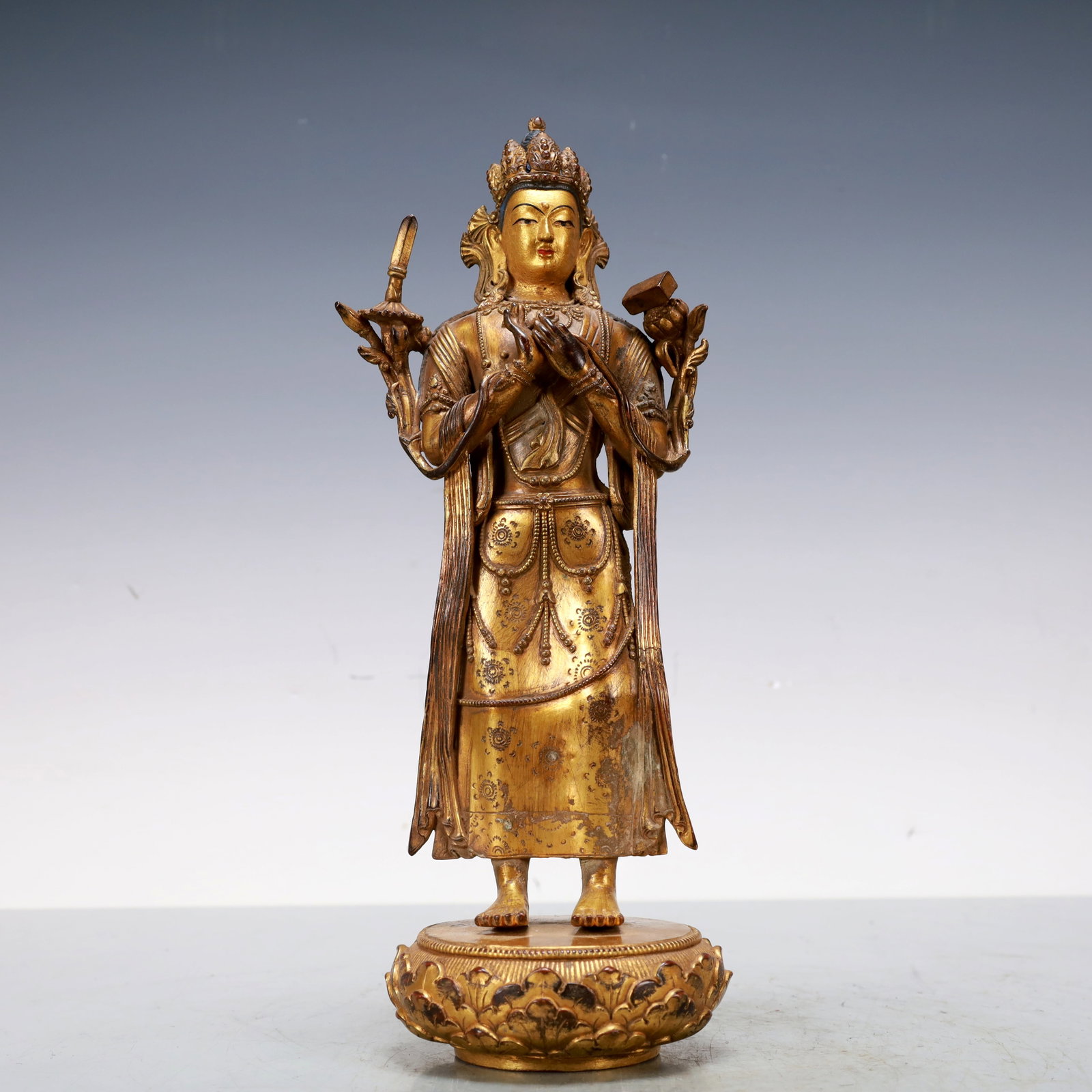 A Exquisite Gilt Bronze Statue of Manjusri Standing statue (1 of 13)