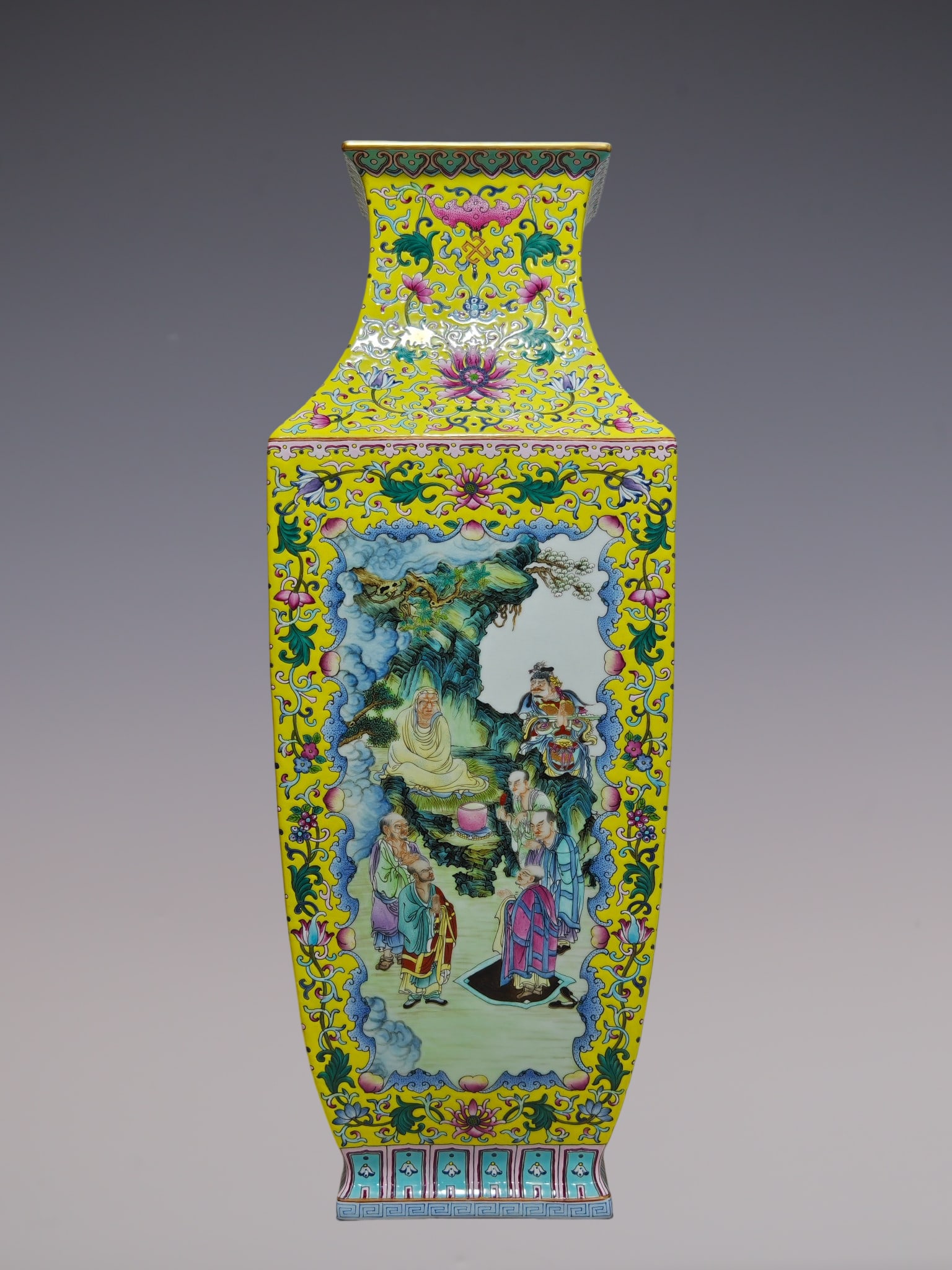 An Exquisite Famille-Rose Lotus Pattern Character and Story Pattern Vase: An Exquisite Famille-Rose Lotus Pattern Character and Story Pattern Vase Qing Dynasty, China Qianlong Six-character Mark Size:22inx8.1in粉彩皇帝缠枝莲图