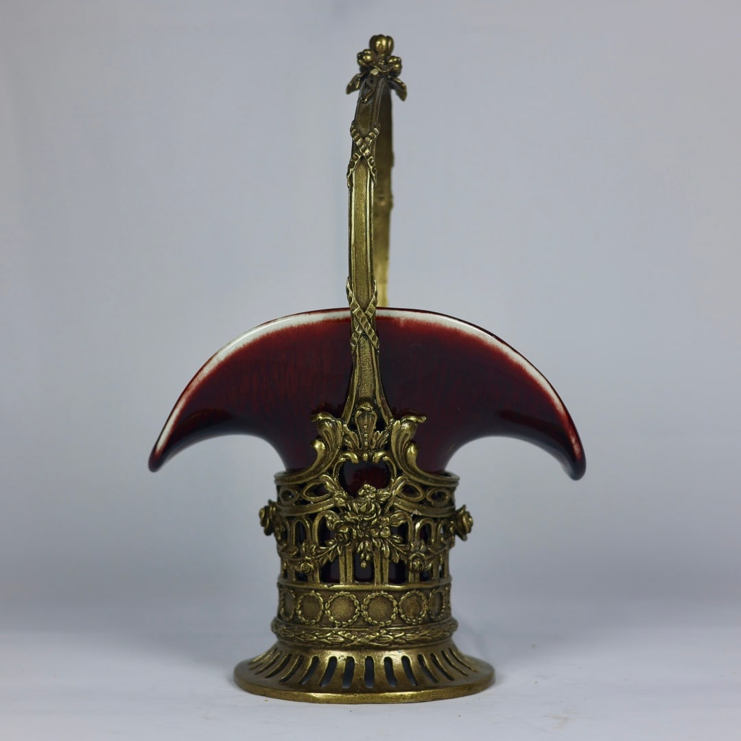 A Rare Flambe Glazed Inlaid Bronze Flower Basket (1 of 9)