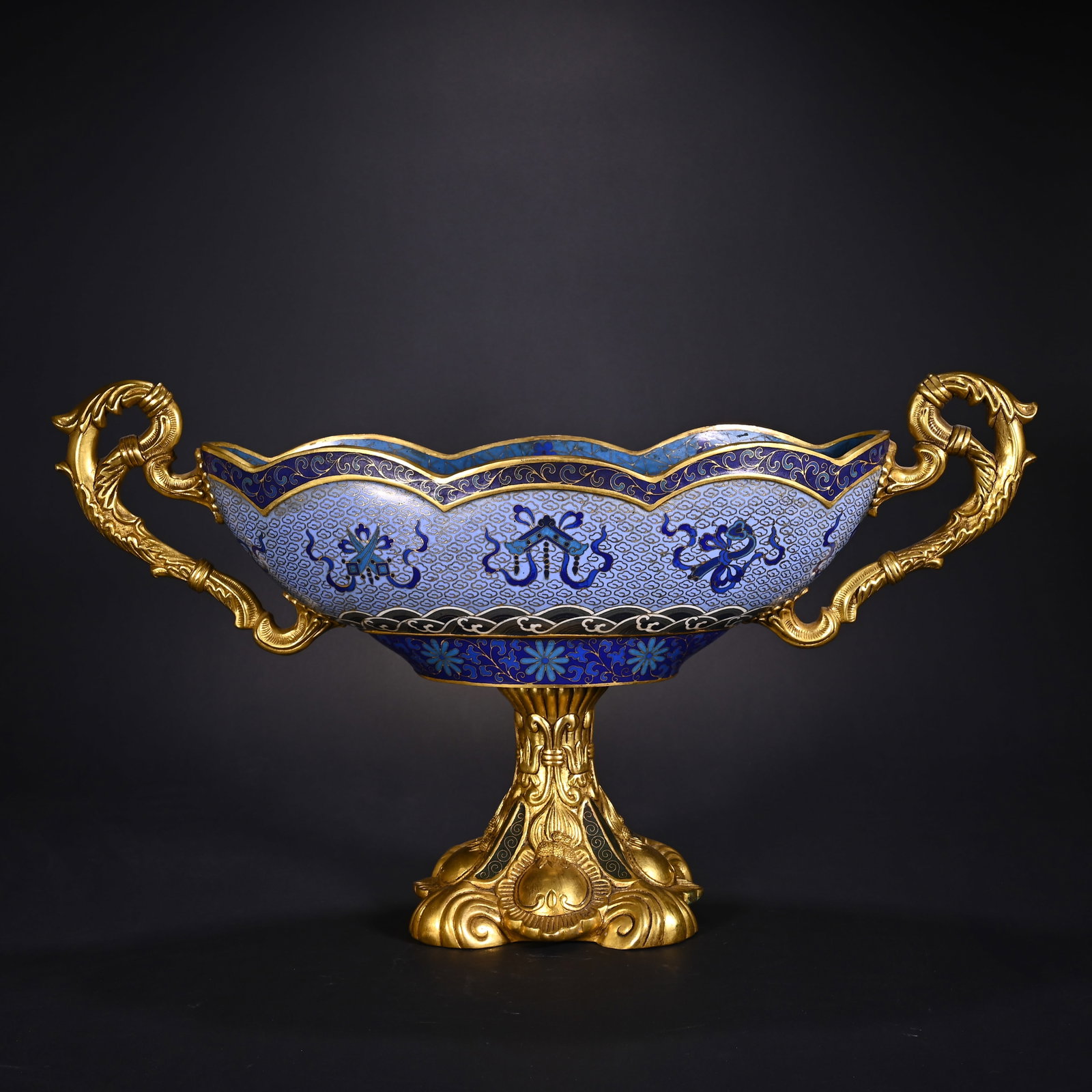 A Huge Cloisonne Eight Treasures Pattern Double-Ears Stem Cup (1 of 8)