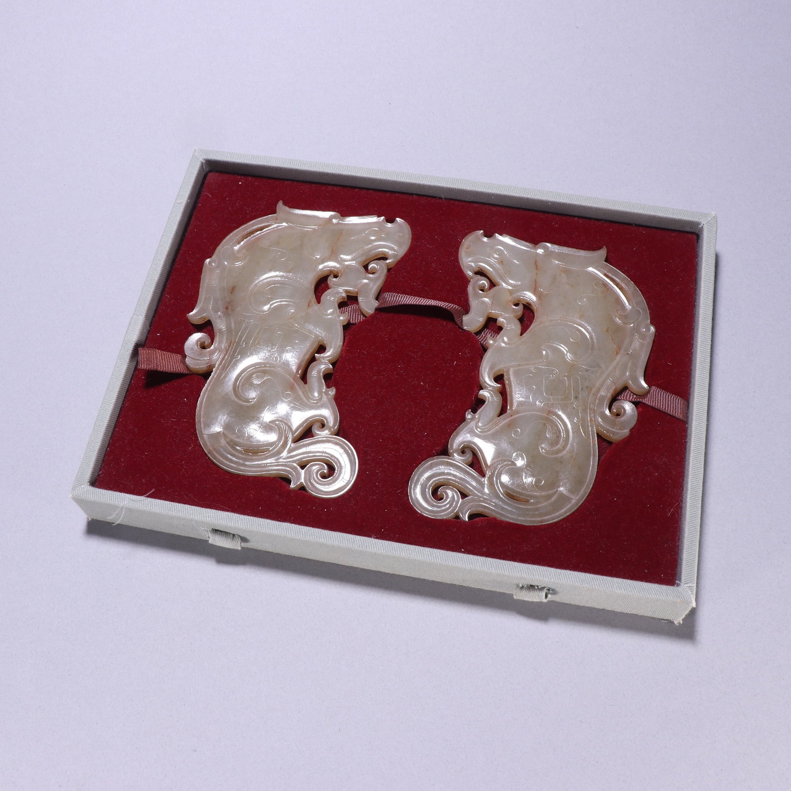A Pair of Exquisite White Jade Tiger-Shaped Pendants (1 of 9)