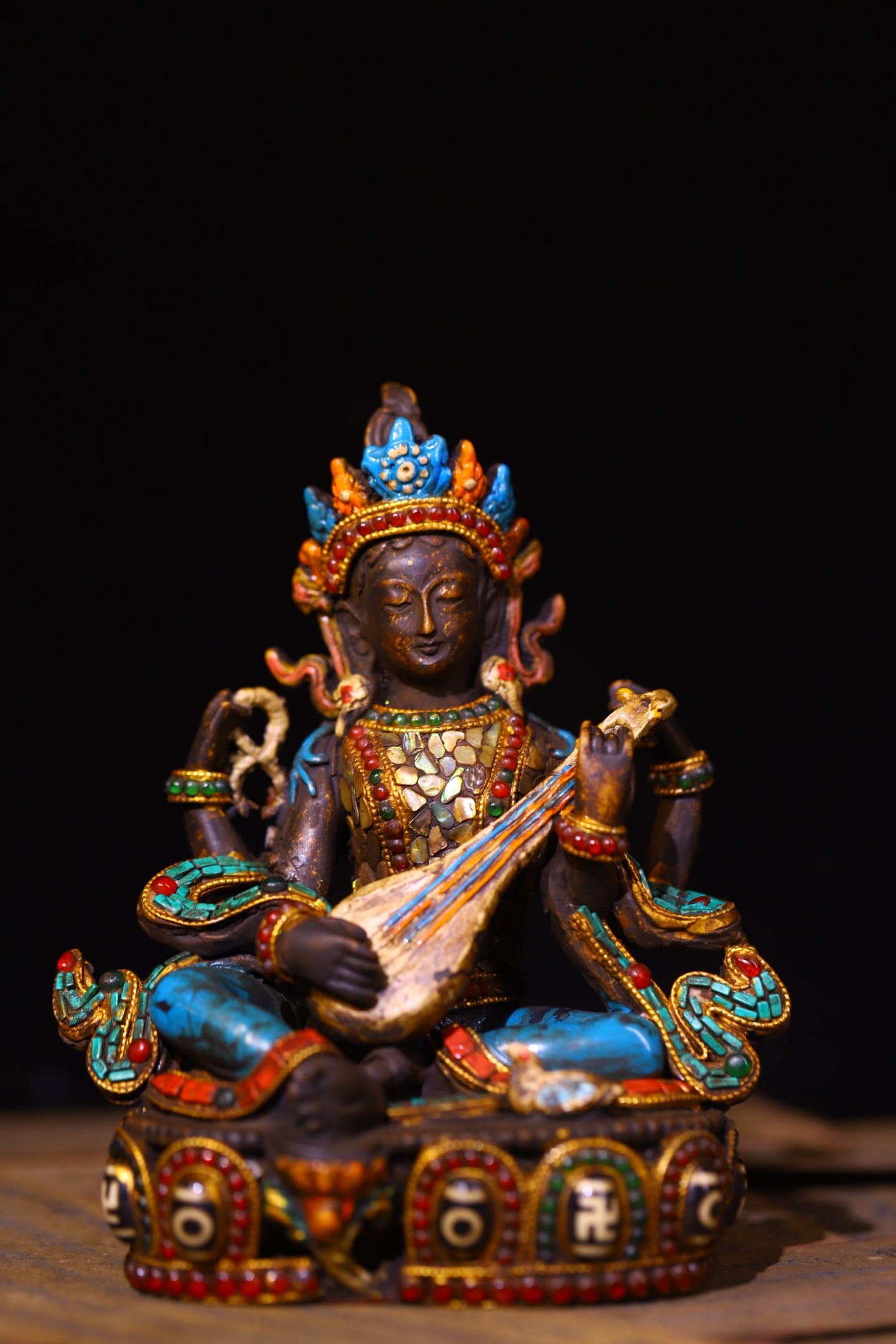 A Solemn Bone Inlaid Gems with Dzi Bead Statue of Gautama??s Mother (1 of 9)