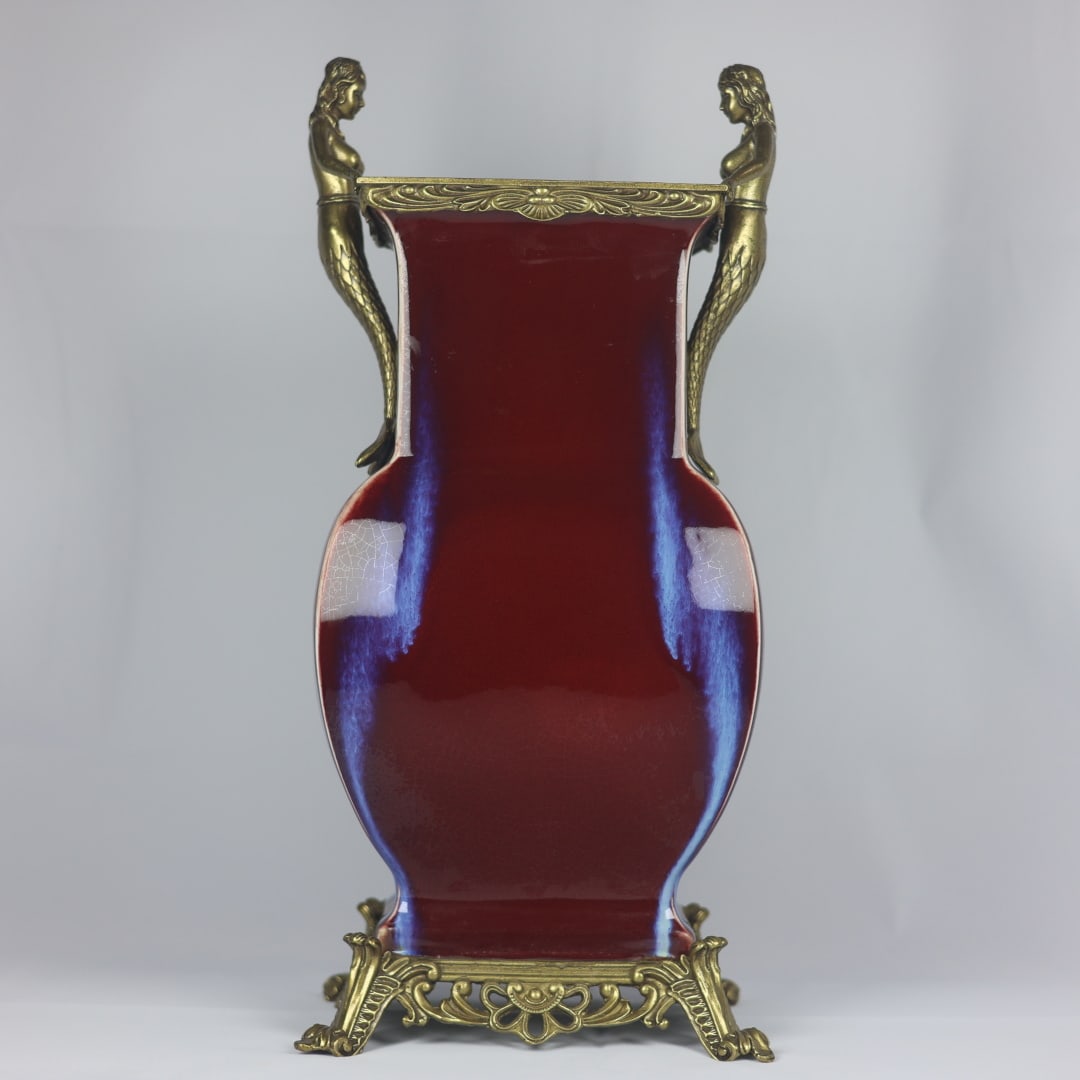A Huge Flambe Glazed Inlaid Bronze Mermaid-Ears Vase (1 of 9)