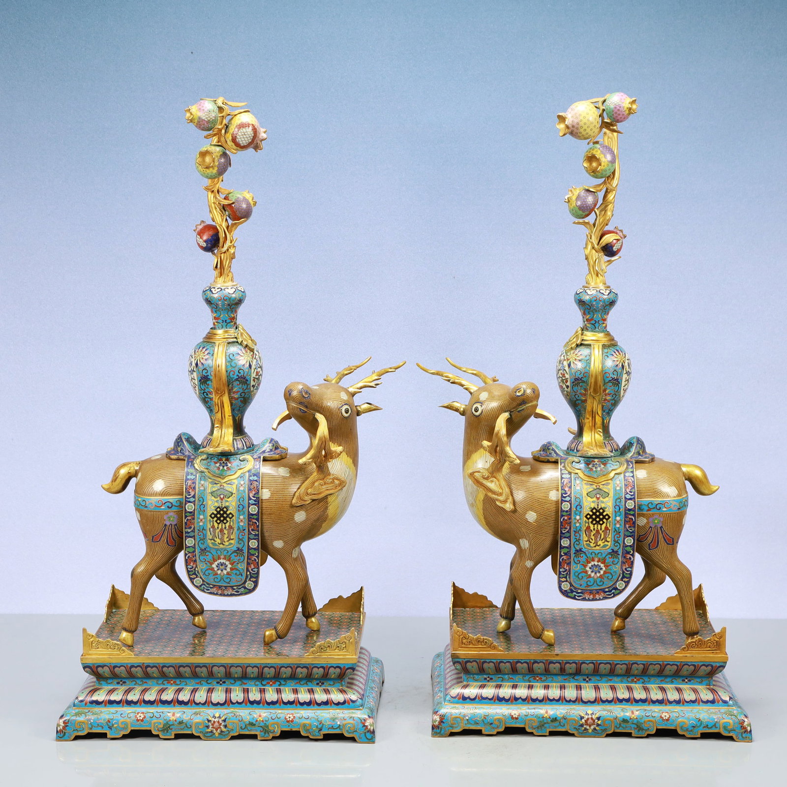 A Exquisite A pair of Cloisonne Lotus Pattern Deer Ornament: A Exquisite A pair of Cloisonne Lotus Pattern Deer Ornament Qing Dynasty, China Size:12.6inx8.7inx26.4in