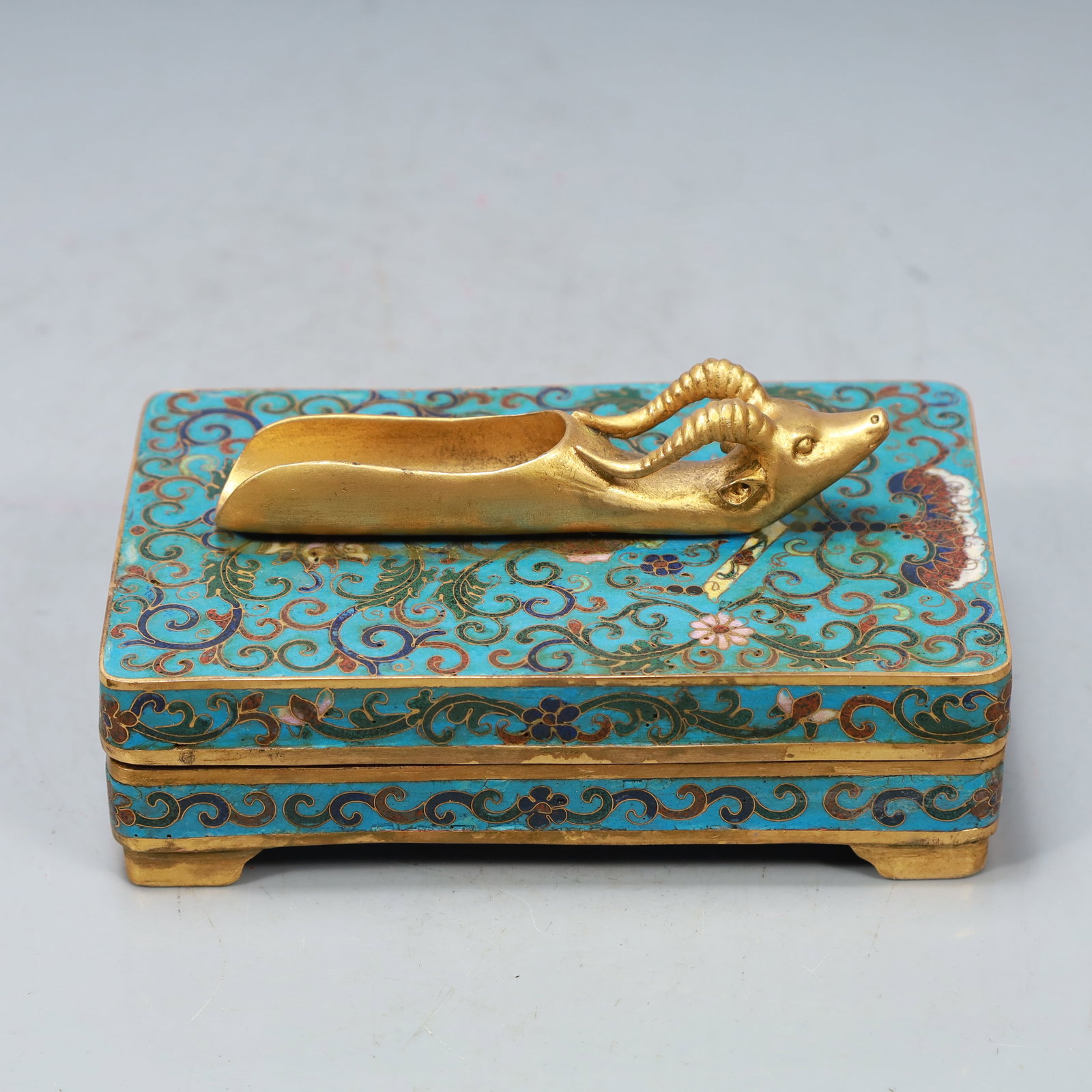 A Exquisite Cloisonne Lotus Pattern Inkstone: A Exquisite Cloisonne Lotus Pattern Inkstone Qing Dynasty, China Qianlong Four-character Mark Size:6.3inx3.9inx2.6in