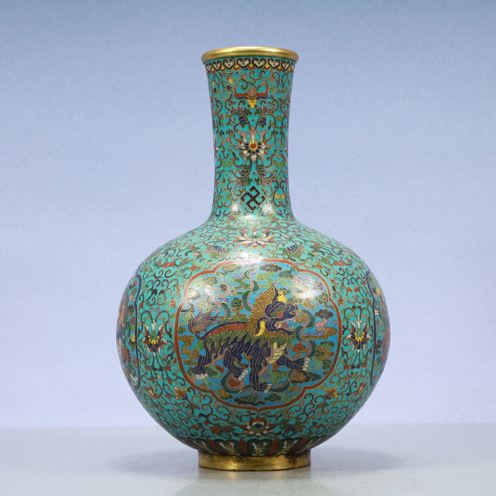 A Exquisite Cloisonne Lotus Pattern Auspicious Beast Pattern Vase - 5