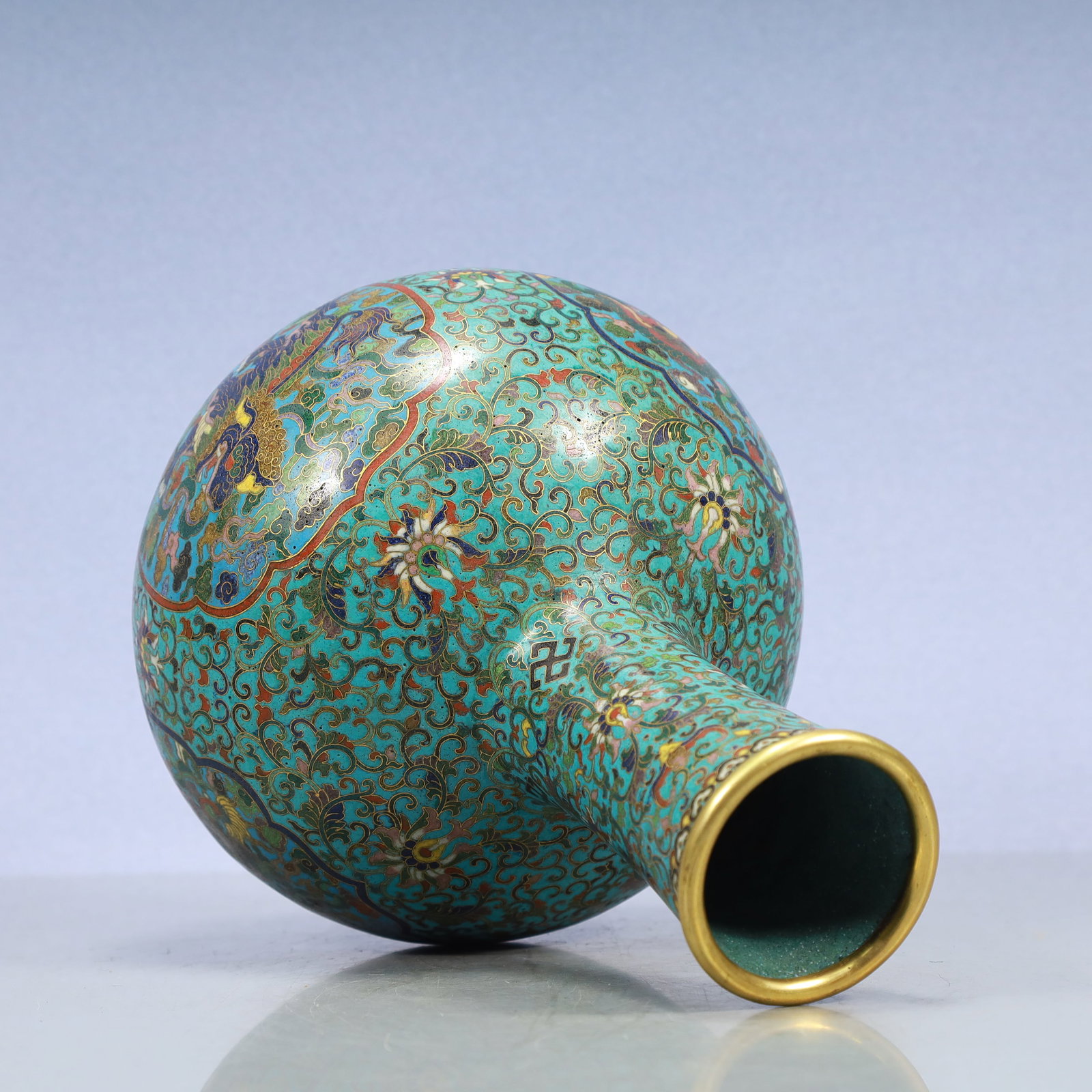 A Exquisite Cloisonne Lotus Pattern Auspicious Beast Pattern Vase - 6
