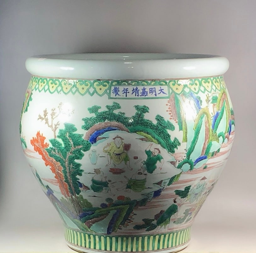 A Huge Blue and White Doucai Landscape and Figure Pattern Vat (1 of 9)