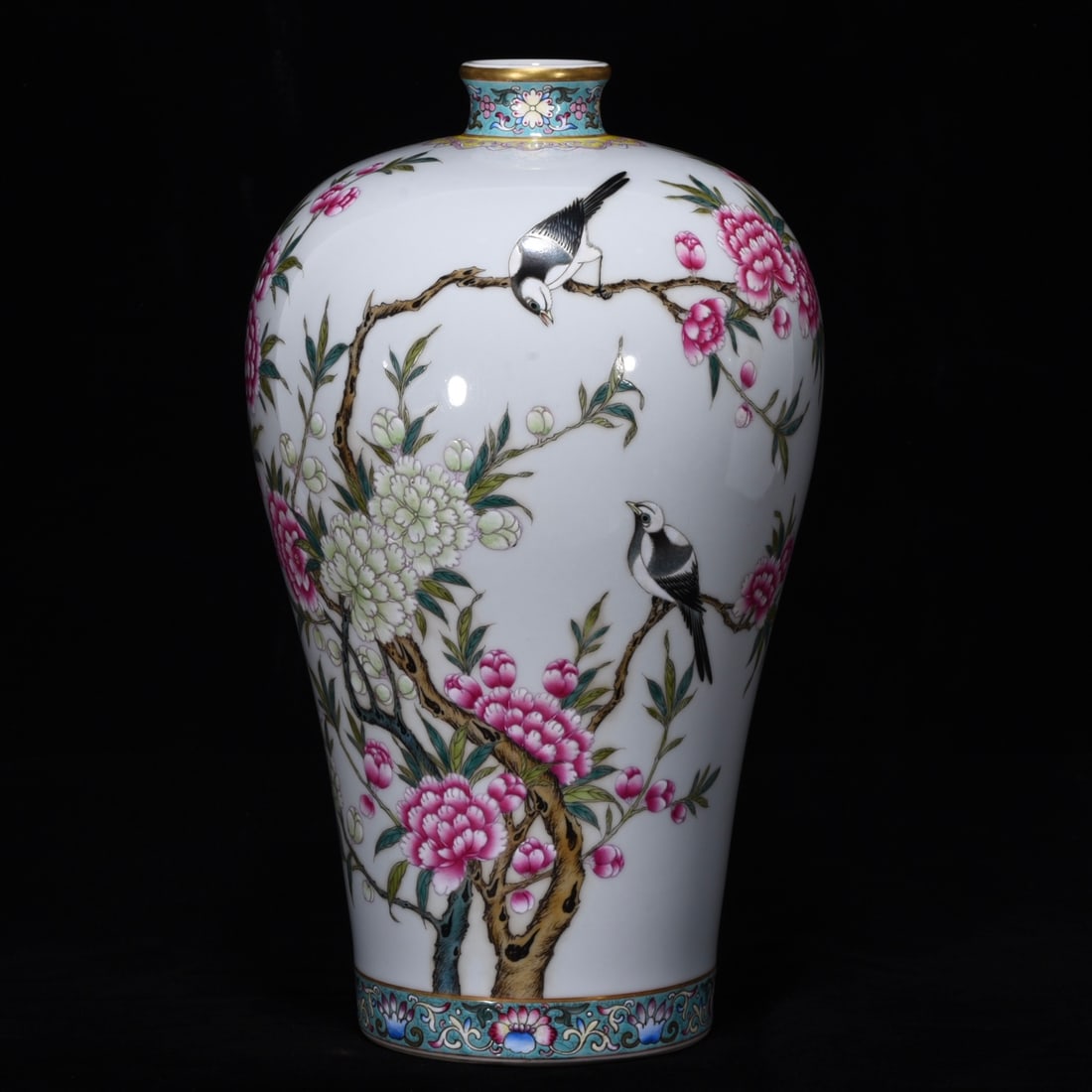 An Exquisite Famille-Rose Flower and Bird Pattern Lotus Pattern with poem Vase: An Exquisite Famille-Rose Flower and Bird Pattern Lotus Pattern with poem Vase Qing Dynasty, China Yongzheng Six-character Mark