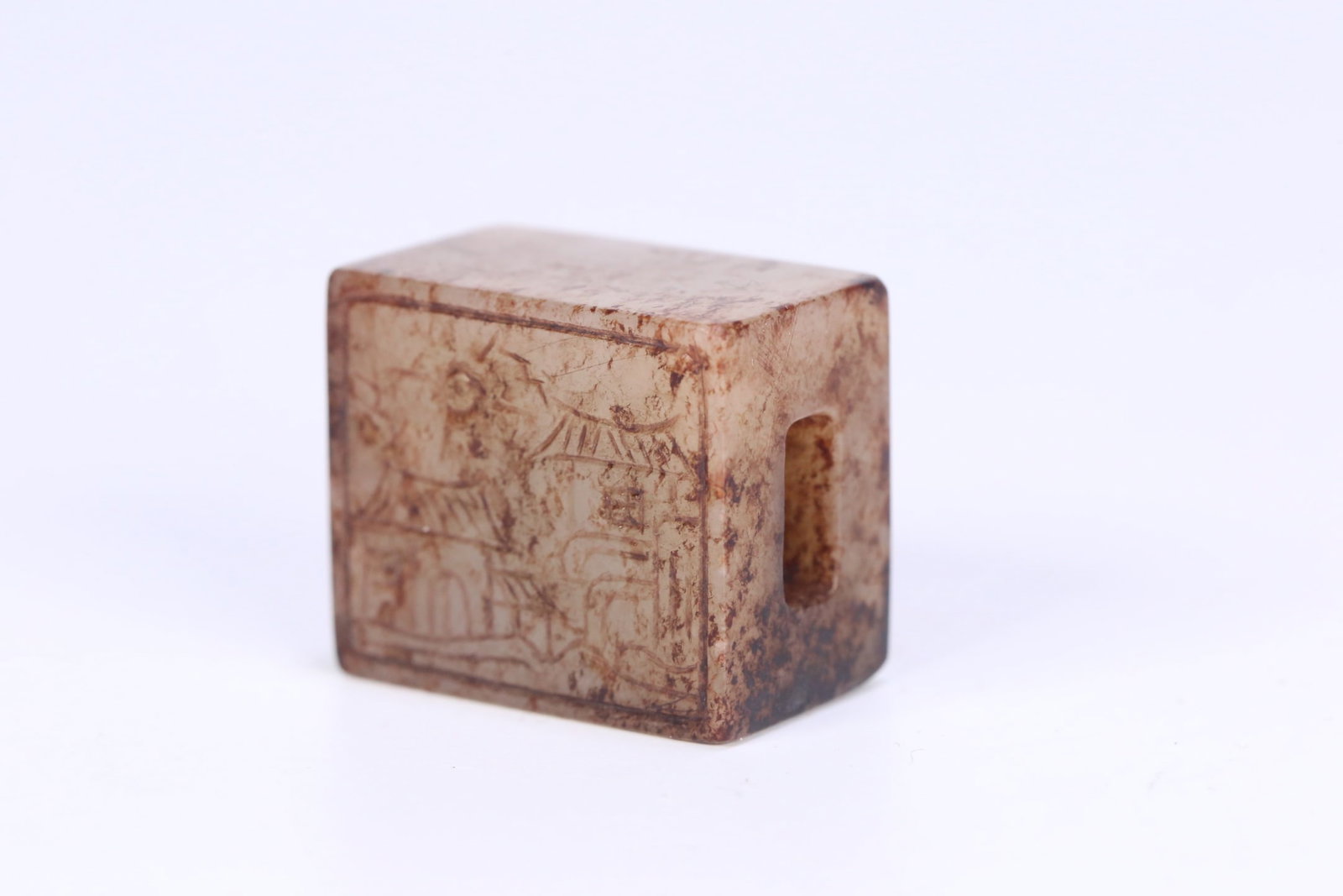 An Exquisite White Jade Landscape Pattern Seal - 2