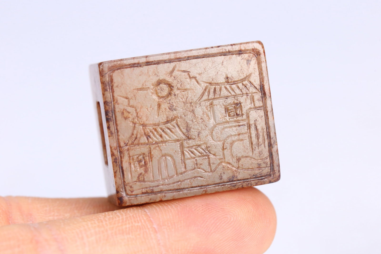 An Exquisite White Jade Landscape Pattern Seal - 6