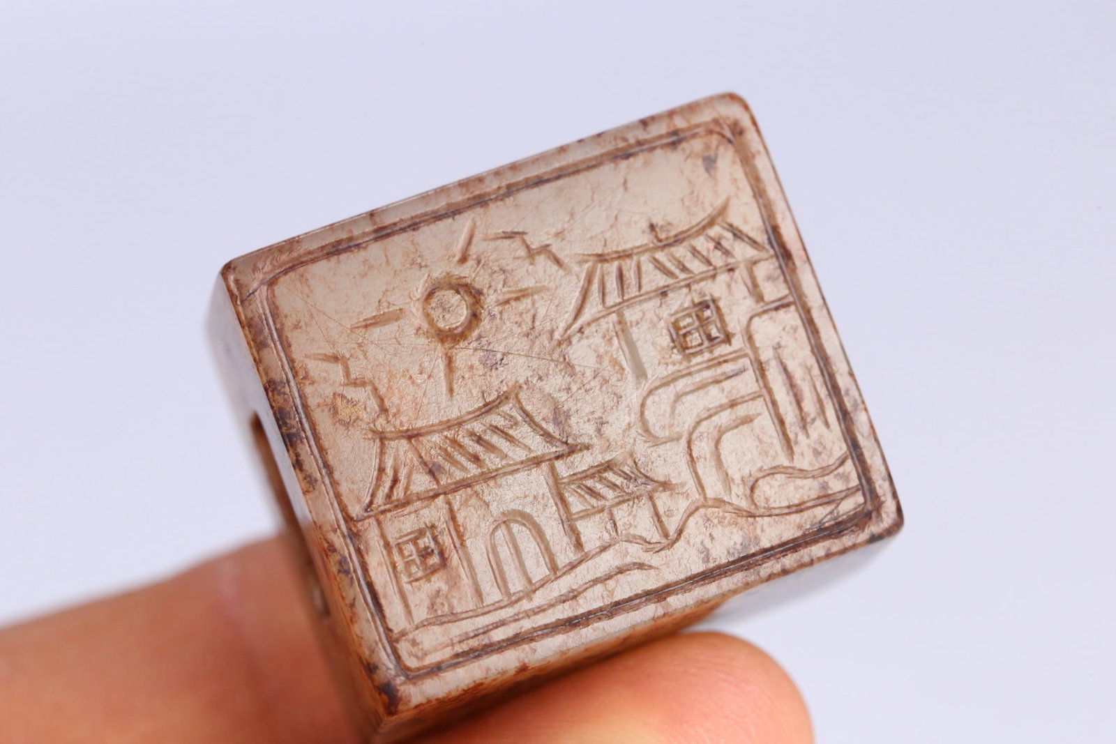 An Exquisite White Jade Landscape Pattern Seal - 7