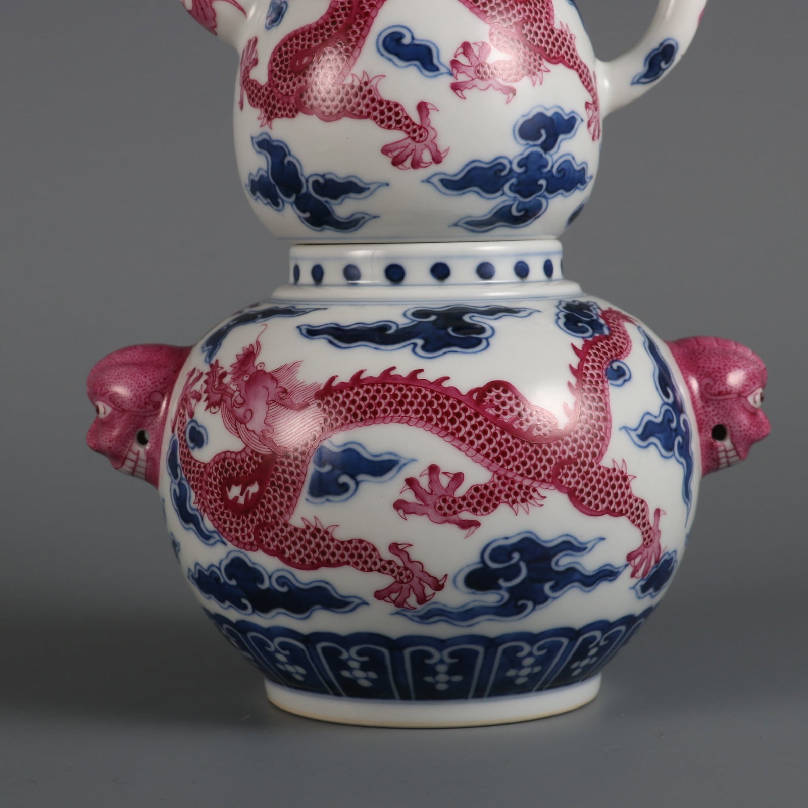 An Exquisite Blue and White Ruby Red-Glazed Dragon Pattern Ewer - 4