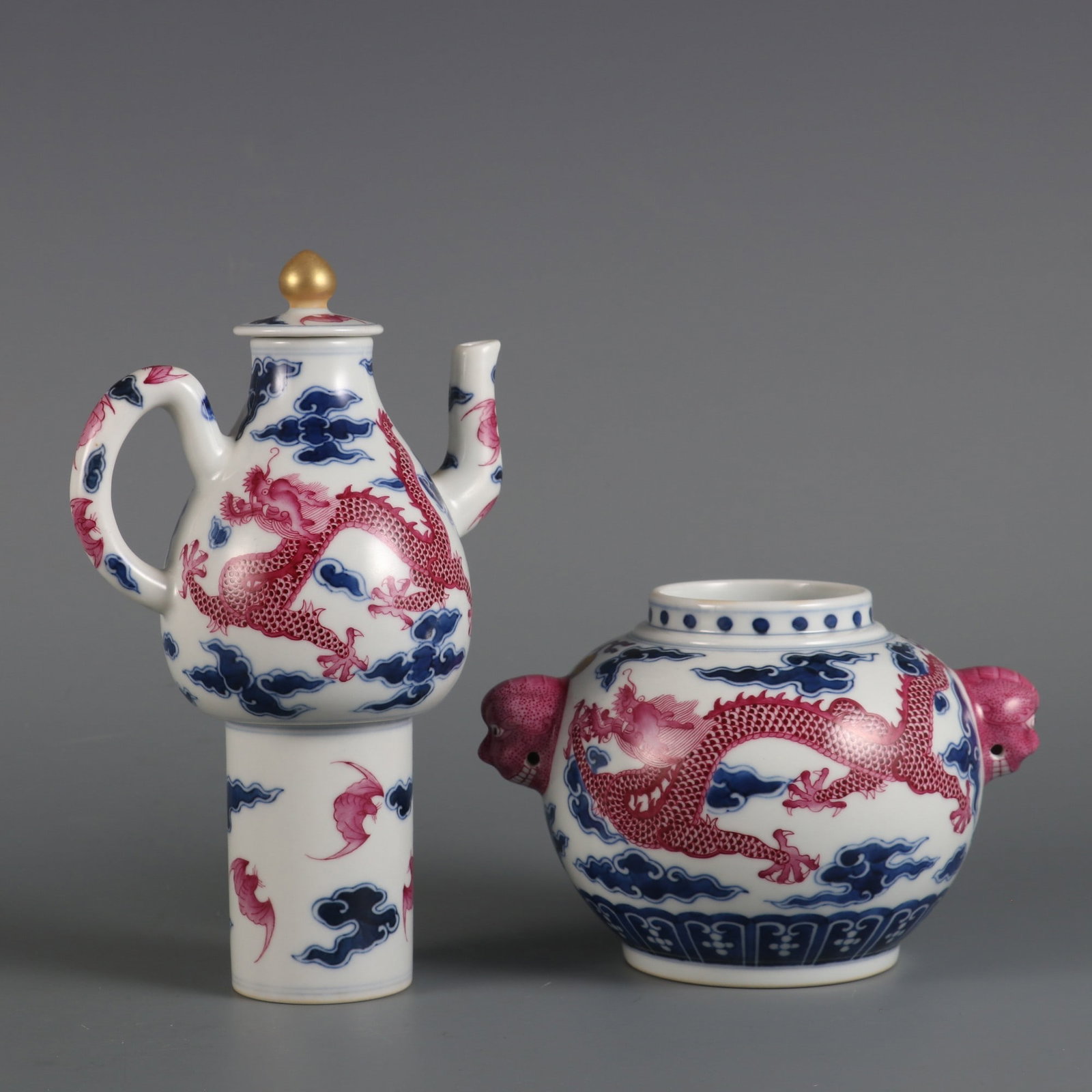 An Exquisite Blue and White Ruby Red-Glazed Dragon Pattern Ewer - 5