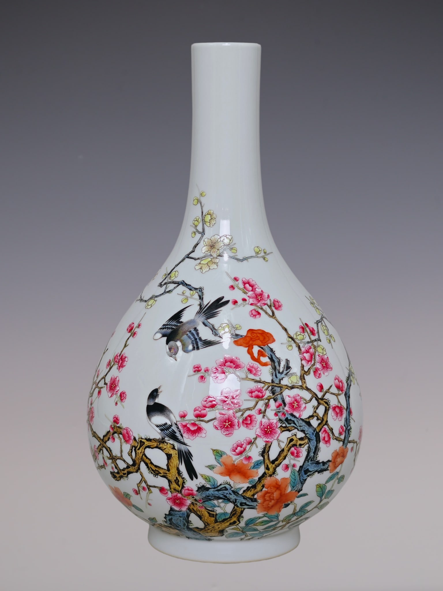 An Exquisite Enamel Flower and Bird Pattern with poem Vase: An Exquisite Enamel Flower and Bird Pattern with poem Vase Qing Dynasty, China Yongzheng Six-character Mark
