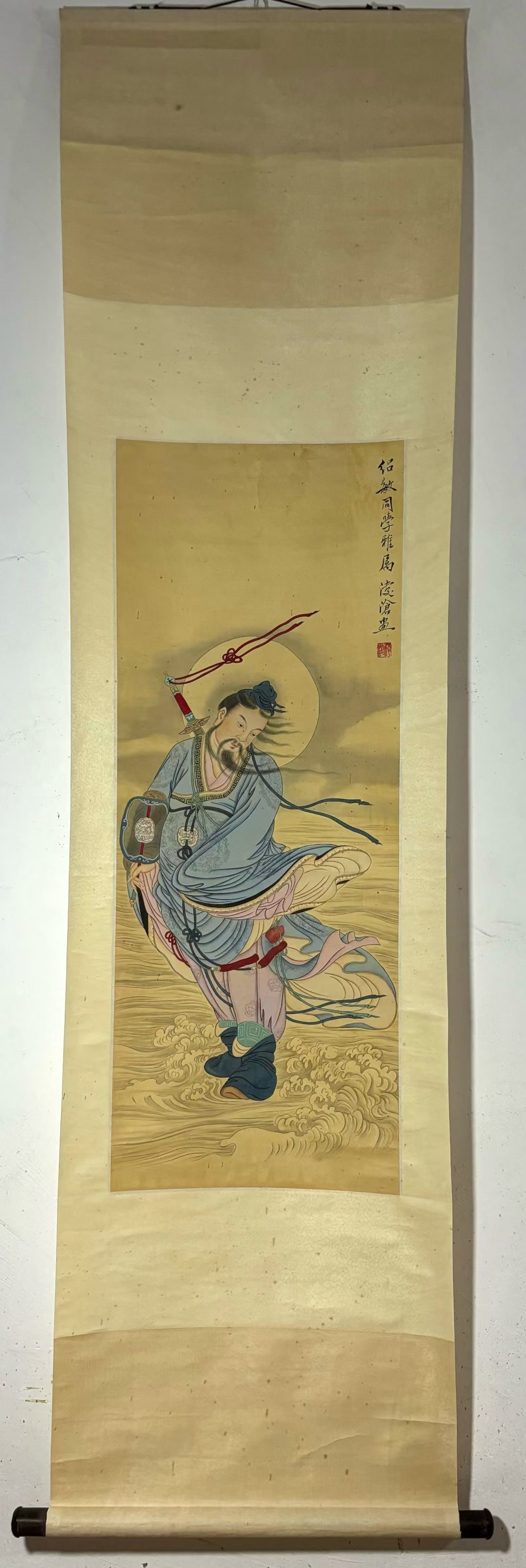 A Chinese Vertical Scroll Ink Painting of Figure on Silk,Liu Lingcang: A Chinese Vertical Scroll Ink Painting of Figure on Silk,Liu Lingcang,Size:(Without