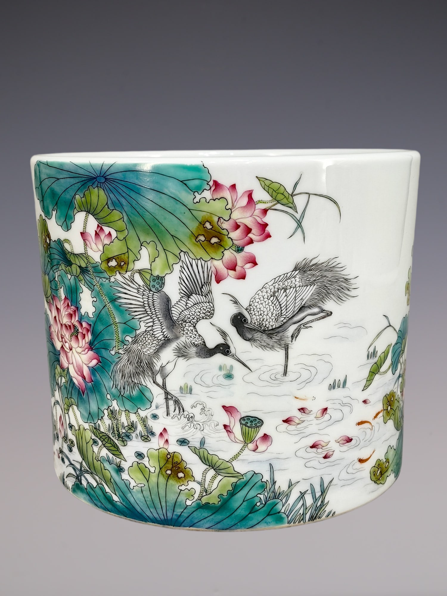 An Exquisite Famille-Rose Flower and Bird Pattern with poem Brush Pot (1 of 9)