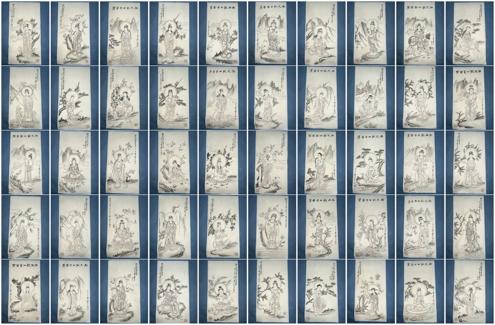 A Set of Chinese Ink Painting of Avalokitesvara on Paper,Zhang Daqian: A Set of Chinese Ink Painting of Avalokitesvara on Paper,Zhang