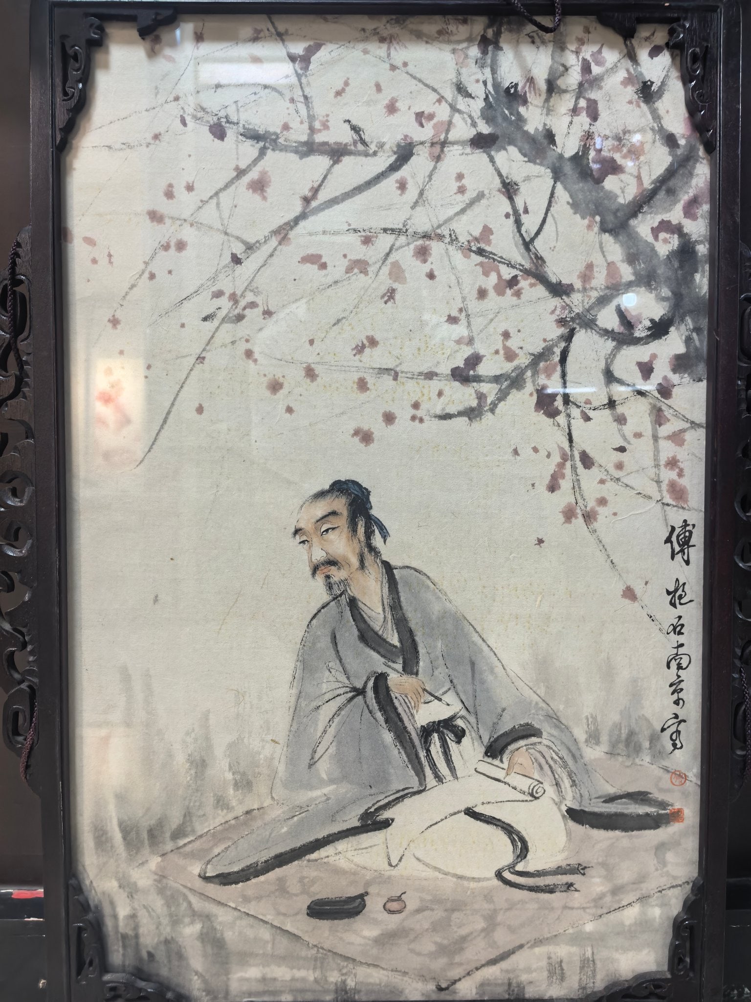 A Chinese Ink Painting of Figure on Paper With Frame,Fu Baoshi: A Chinese Ink Painting of Figure on Paper With Frame,Fu Baoshi,Size:(Without frame)23.6inx15.4in一幅中国水墨人物画带画框,傅