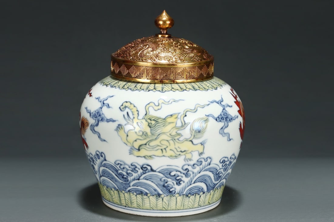 An Exquisite Doucai Seawater Pattern Auspicious Beast Pattern Jar - 3