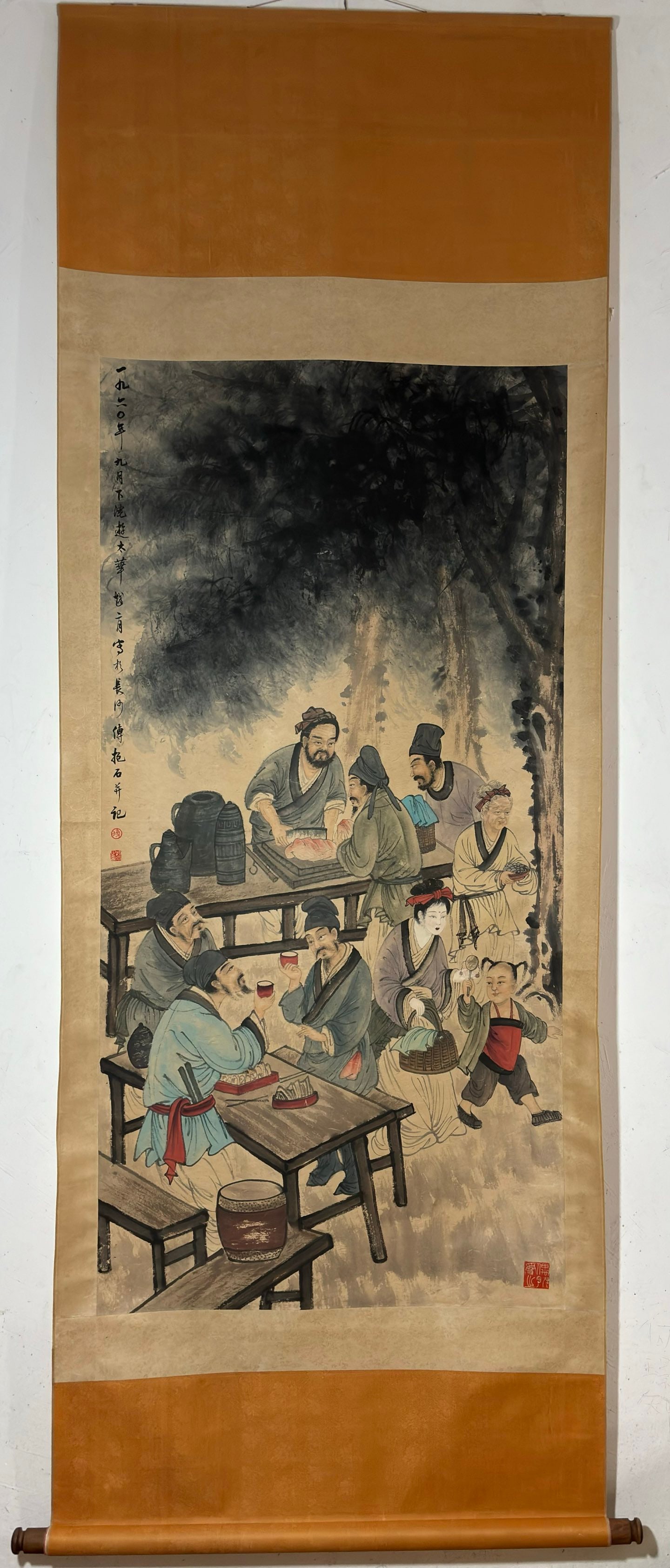 A Chinese Vertical Scroll Ink Painting of Character and Story on Paper,Fu Baoshi: A Chinese Vertical Scroll Ink Painting of Character and Story on Paper,Fu Baoshi,Size:(Without frame)54.1inx26.8in一幅中国水墨人物故事ஹ