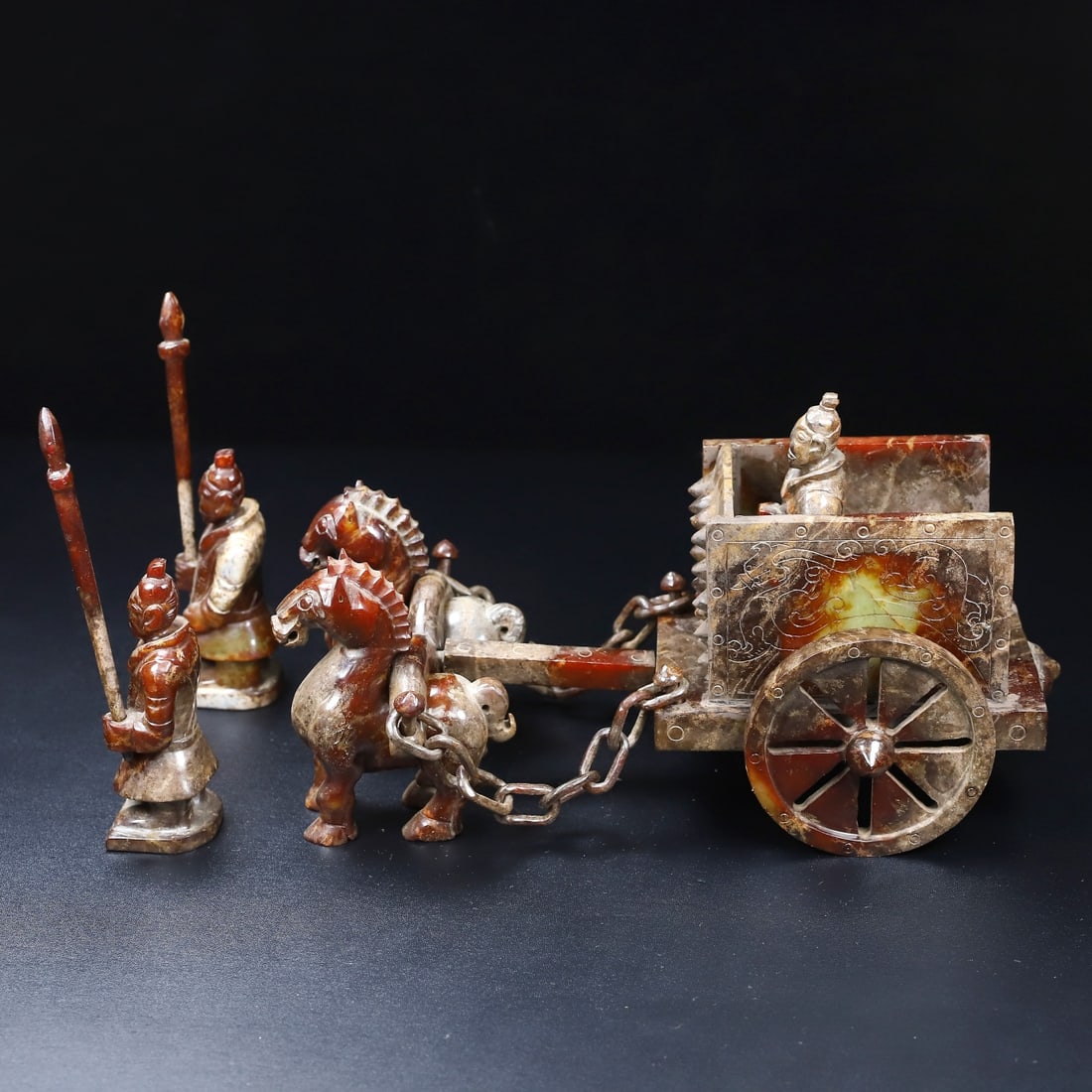 A Set of Rare White Jade Chi-Dragon Pattern ?? Horse Ornaments: A Set of Rare White Jade Chi-Dragon Pattern ?? Horse Ornaments,Qing