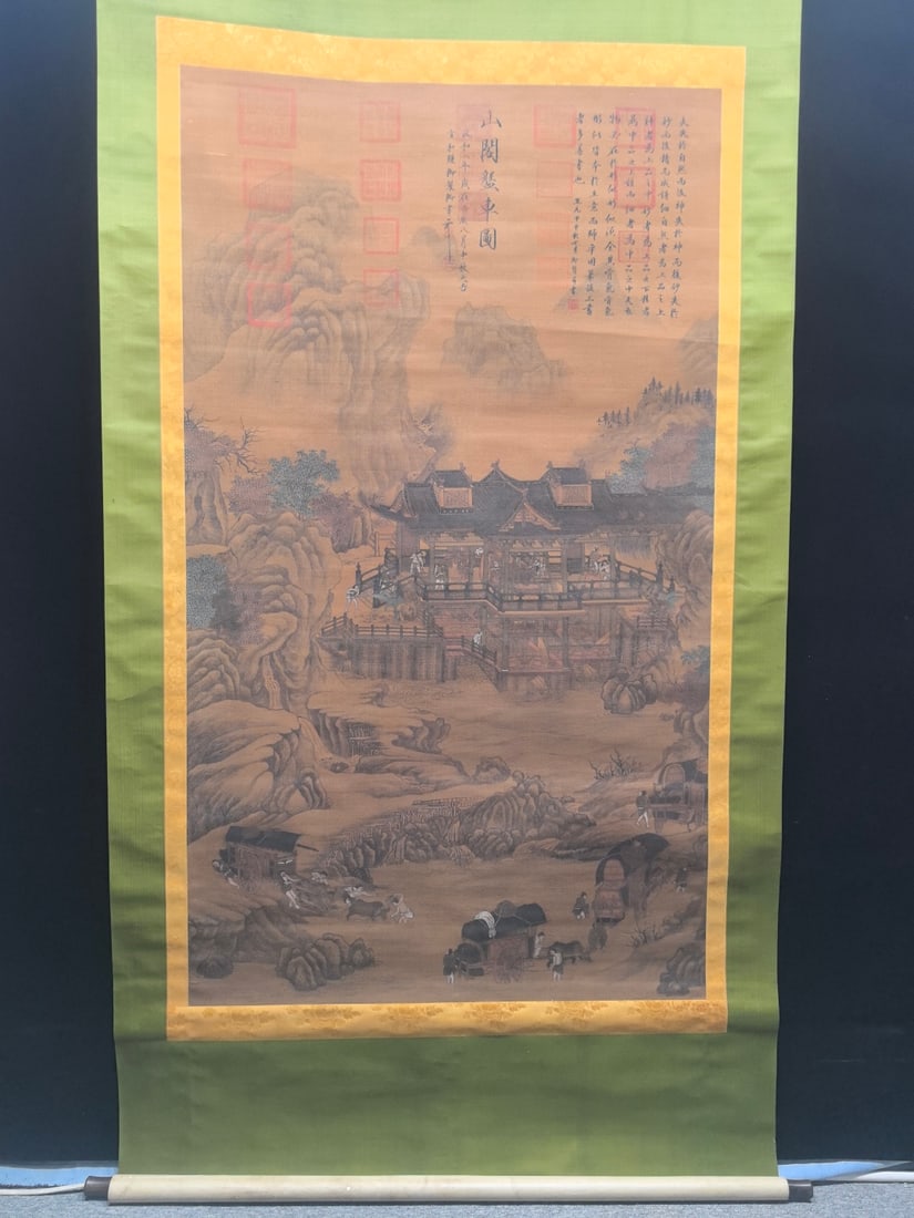 A Chinese Vertical Scroll Ink Painting of Landscape and Figure on Silk,Song Huizong: A Chinese Vertical Scroll Ink Painting of Landscape and Figure on Silk,Song HuizongSize:(Without