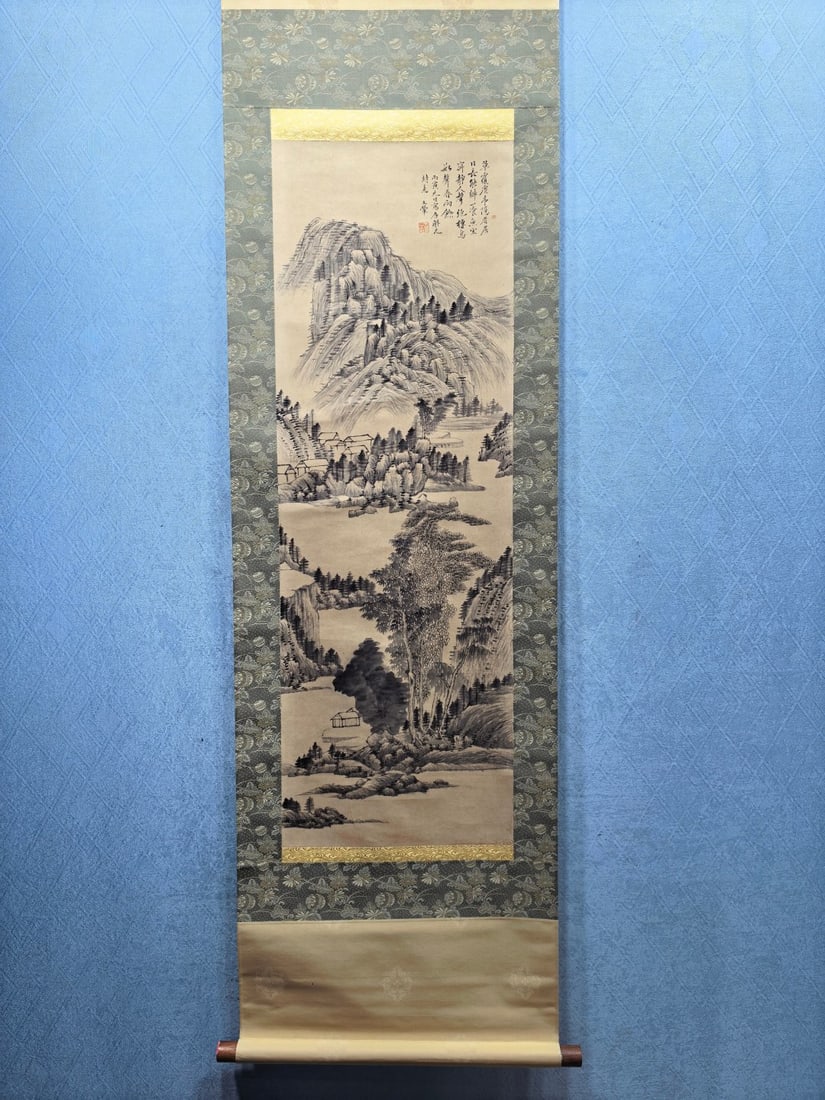 A Chinese Vertical Scroll Ink Painting of Landscape on Paper,Wang Hui (1 of 9)