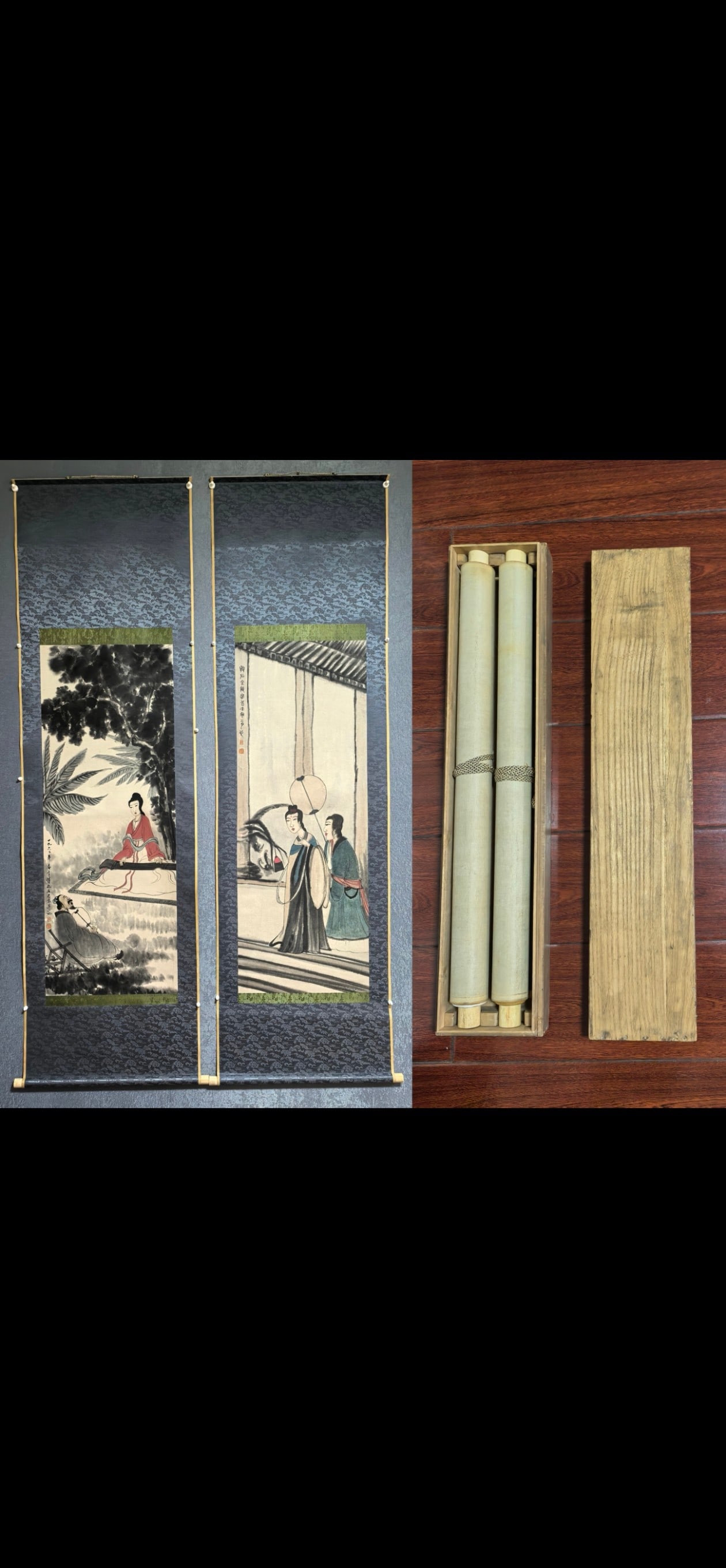 A Pair of Chinese Vertical Scroll Ink Painting of Figure on Paper,Fu Baoshi: A Pair of Chinese Vertical Scroll Ink Painting of Figure on Paper,Fu Baoshi,Size:(Without