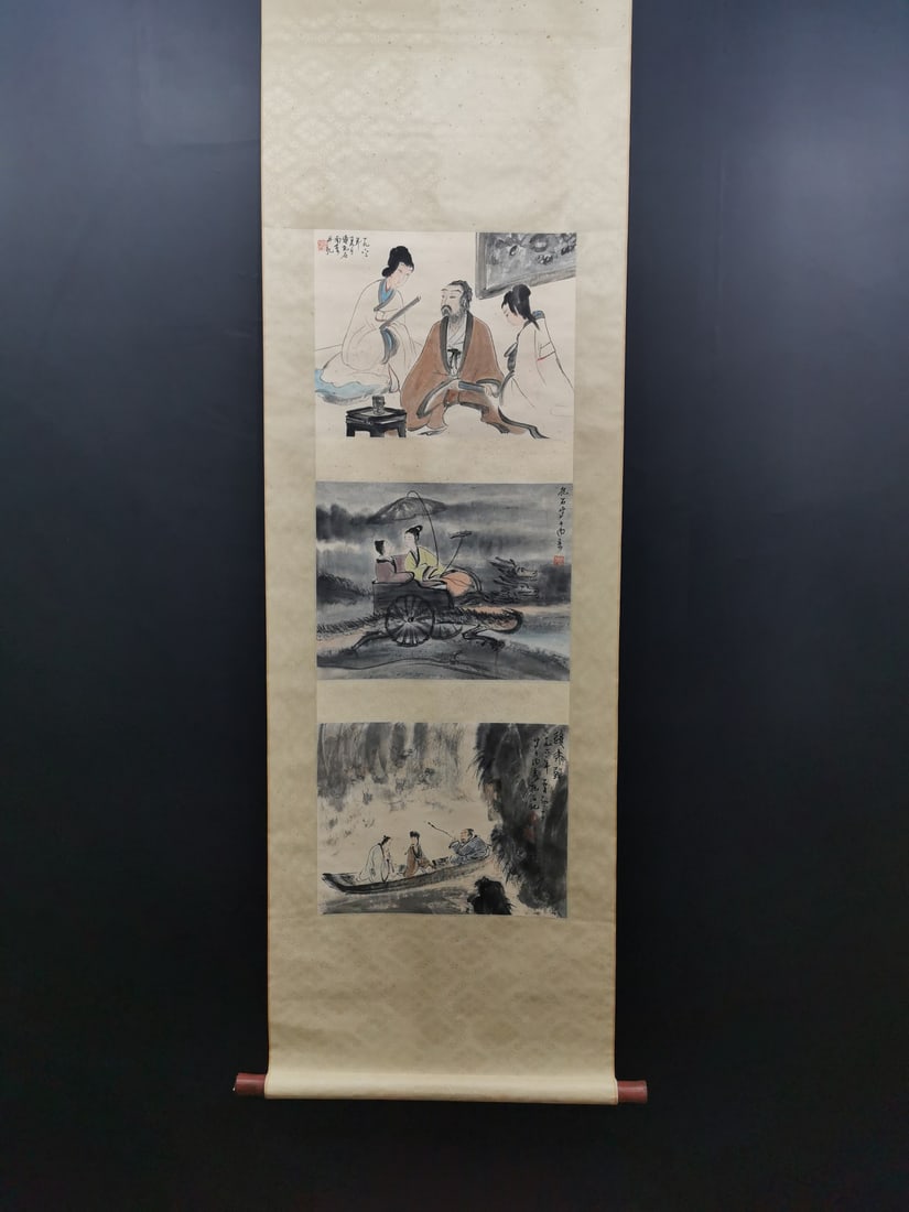 A Chinese Vertical Scroll Ink Painting of Figure on Paper,Fu Baoshi: A Chinese Vertical Scroll Ink Painting of Figure on Paper,Fu