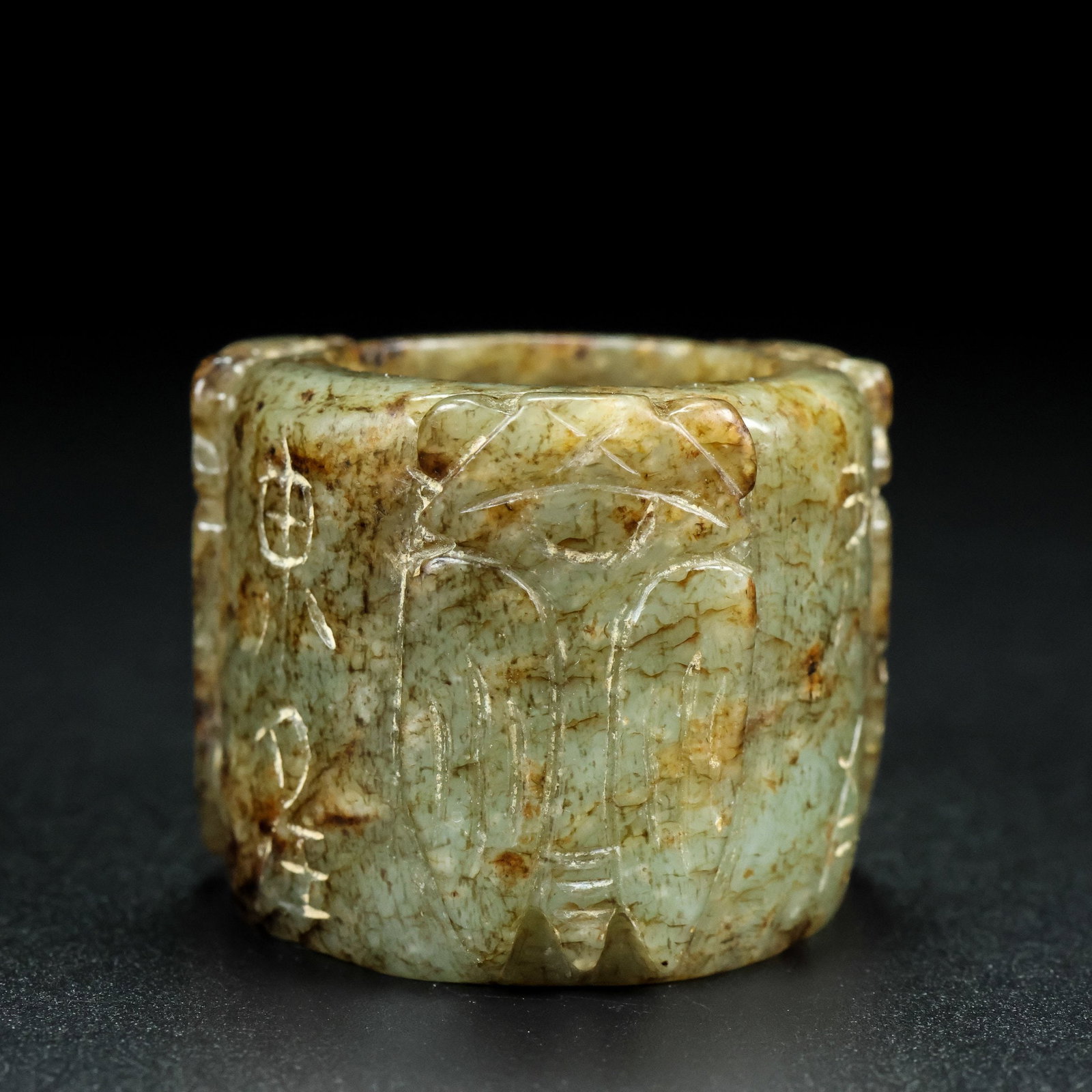 An Exquisite White Jade Cicada Pattern Fingerstall,With Inscription: An Exquisite White Jade Cicada Pattern Fingerstall,With Inscription,Qing