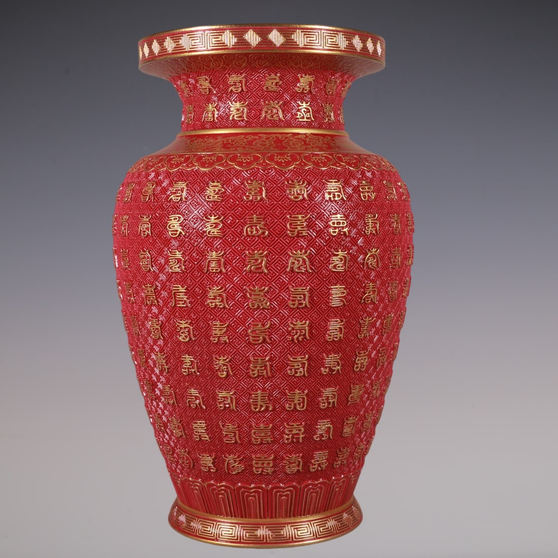 An Exquisite Ruby Red-Glazed Painted Gold Vase - 6